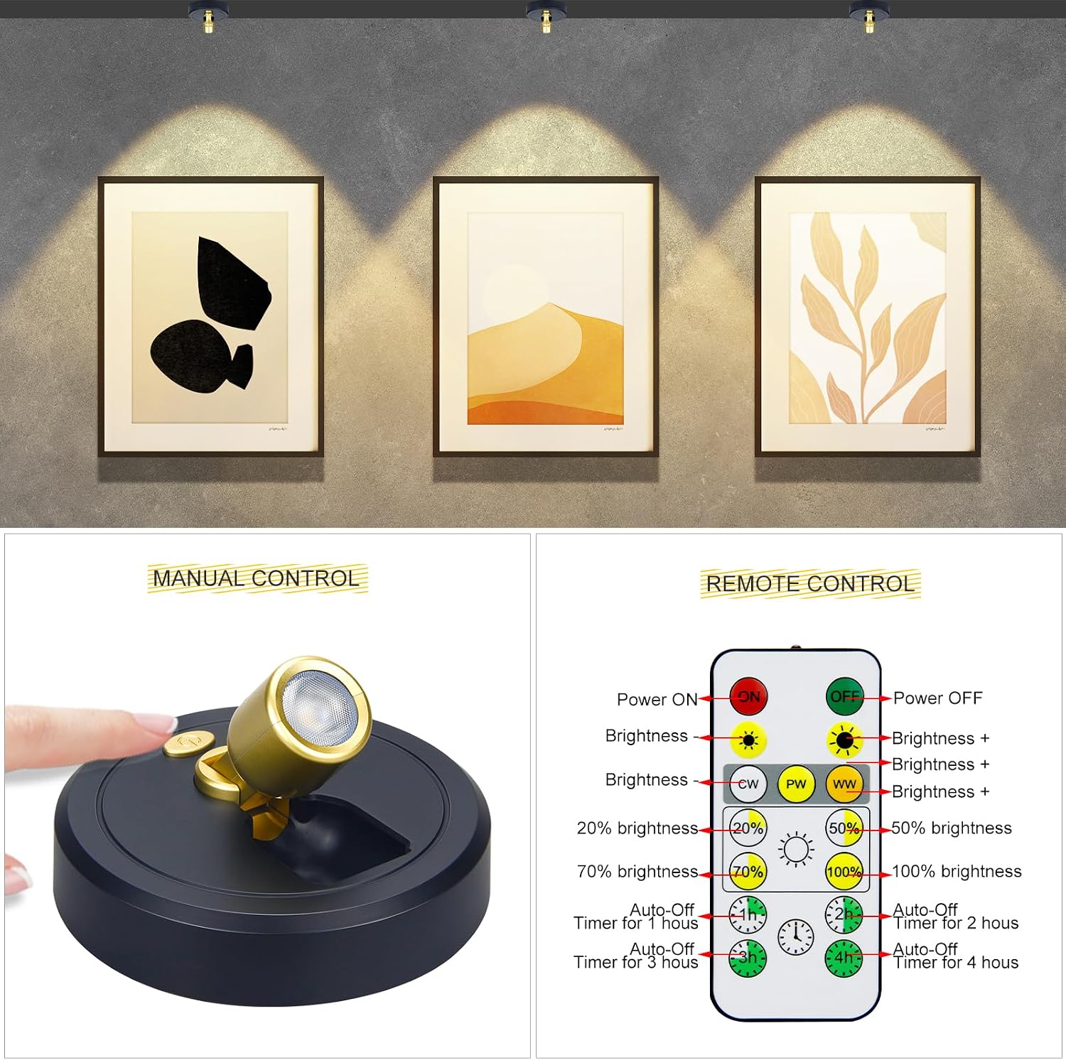 Indoor Plant Spotlight Battery Operated,Picture Light with Remote,Wall Painting Uplight,Wireless Dimmable Timer,Spot Light for Plants Trees Pictures Dis Painting Art e Gallery Portrait