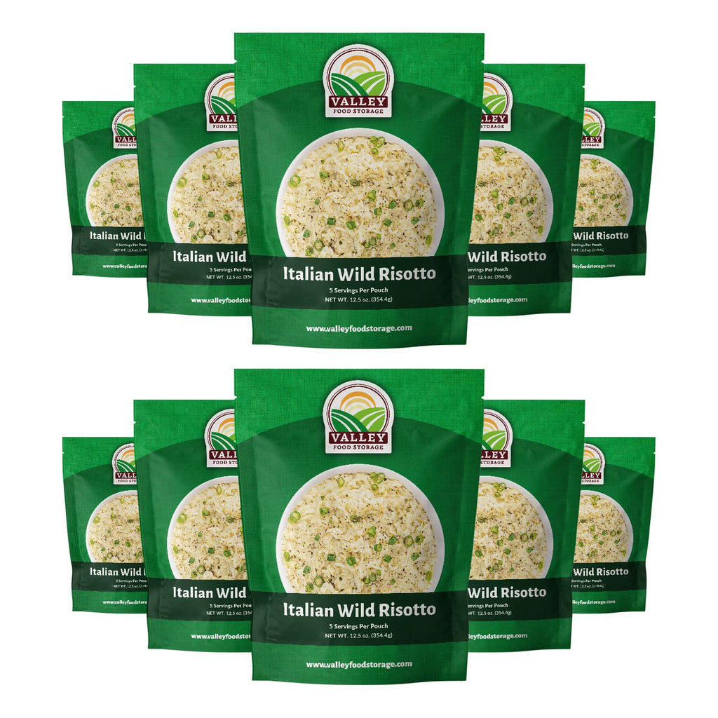 Valley Food Storage Italian Wild Risotto | 10-Bag Bucket, 50 Servings | Premium Emergency Food Supply, 25 Year Shelf Life | Survival Meal Kits, Prepper Food, Camping & Off-Grid Living | Packaged in USA