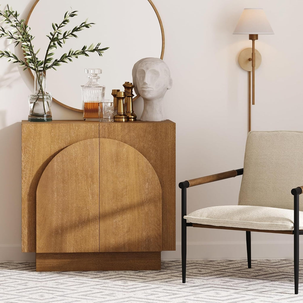 Nathan James Iris Mid-Century Modern Wood Sideboard Storage Accent Cabinet, with Arched Doors and Adjustable Shelves for Kitchen or Living Room