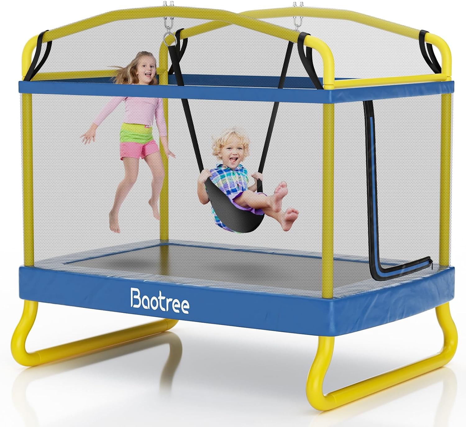 6.5FT Rectangle Trampoline for Kids, 78'ASTM Approved Recreational Trampolines with Swing, Small Toddler Trampoline with Safety Enclosure Net, Outdoor and Backyard, Gifts for Children & Boys & Girls
