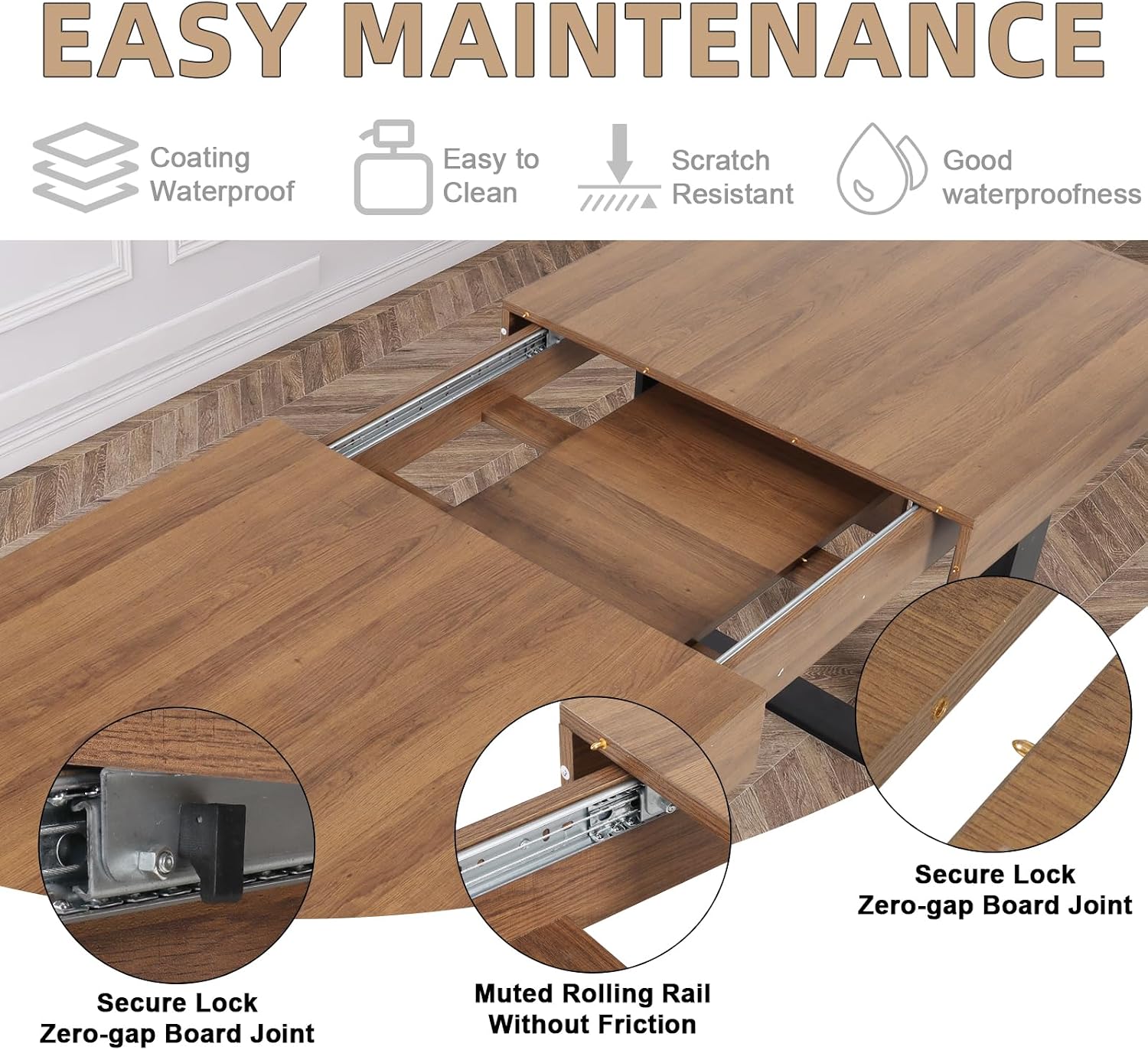 STHOUYN 63'-79' Extendable Dining Room Table, Modern Farmhouse Wooden Kitchen Table, Long Expandable Dining Table for 6 8 10, Large Expanding Tables Conference Tables (Walnut Brown)