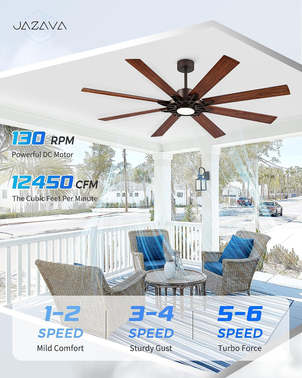 72 Inch Ceiling Fan with Light,Smart Ceiling Fan with Alexa Control,Large Oil Rubbed Bronze Indoor Outdoor Ceiling Fan,Modern Quiet Fan with Dual Finish 8 Blades for Patio, ZCCF05ORB-72