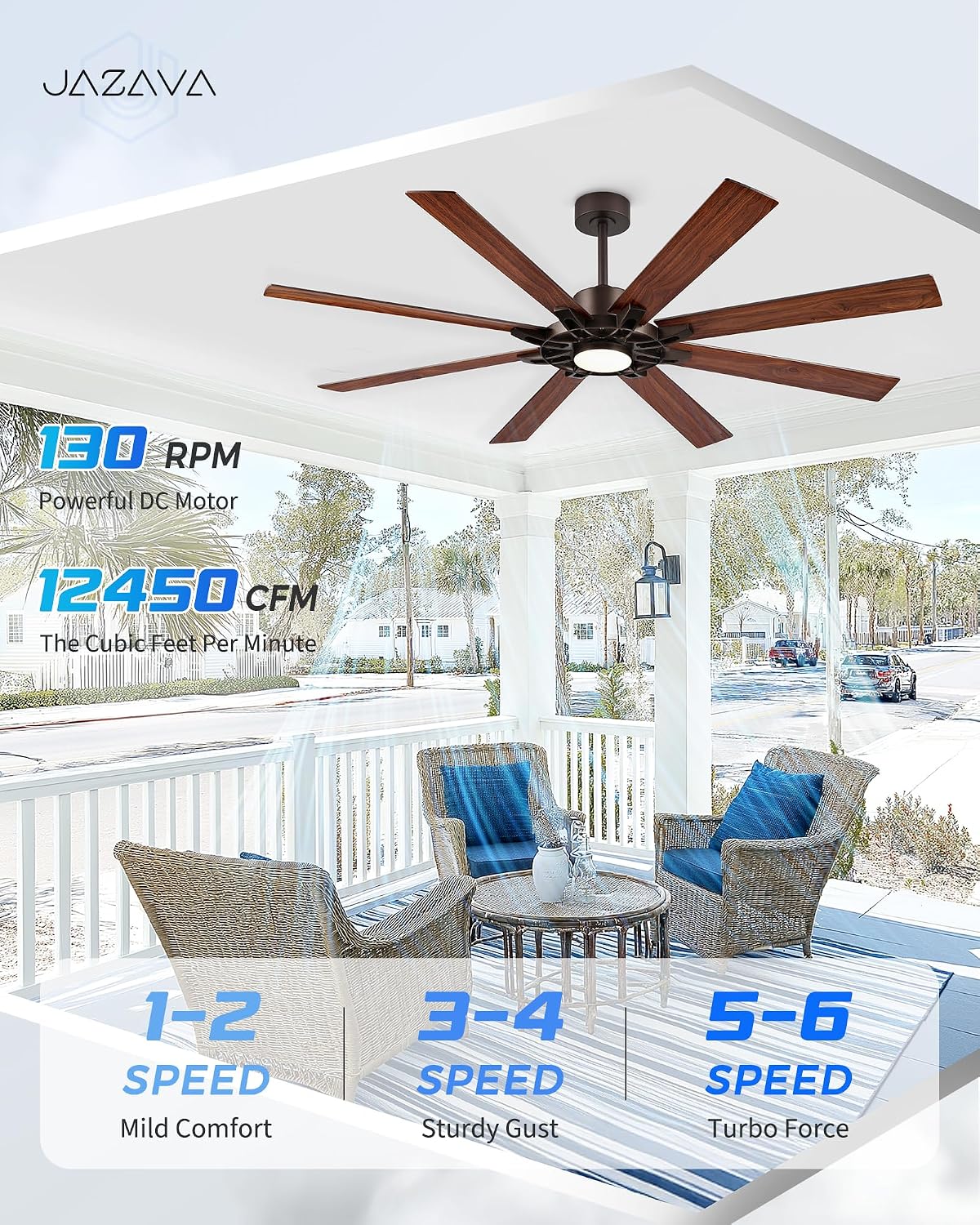 72 Inch Ceiling Fan with Light,Smart Ceiling Fan with Alexa Control,Large Oil Rubbed Bronze Indoor Outdoor Ceiling Fan,Modern Quiet Fan with Dual Finish 8 Blades for Patio, ZCCF05ORB-72