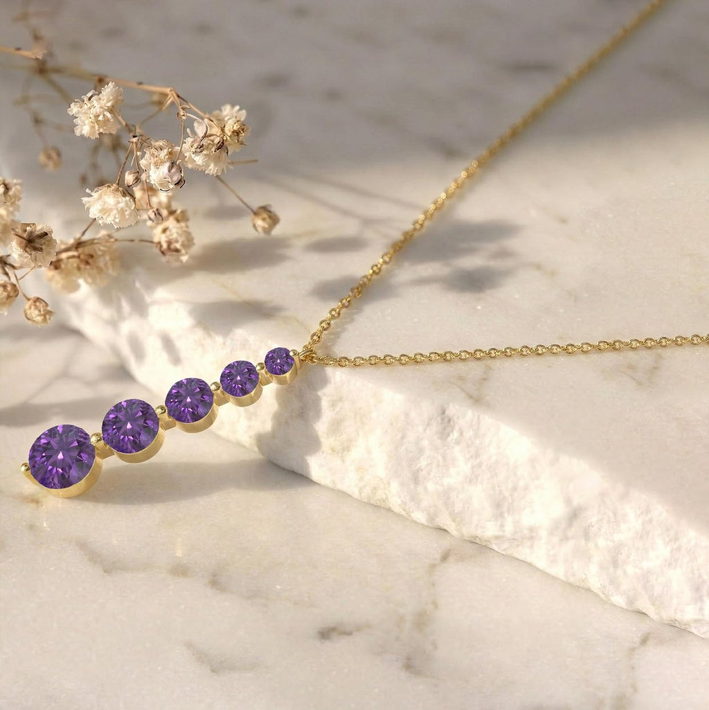 GOODSTONE JEWELS Linear Drop Pendant Necklace for Women in Yellow Gold Plated | Size 16+2 Inch Cable Chain with Lobster Clasp | Natural Birthstone Jewelry Gift for Her