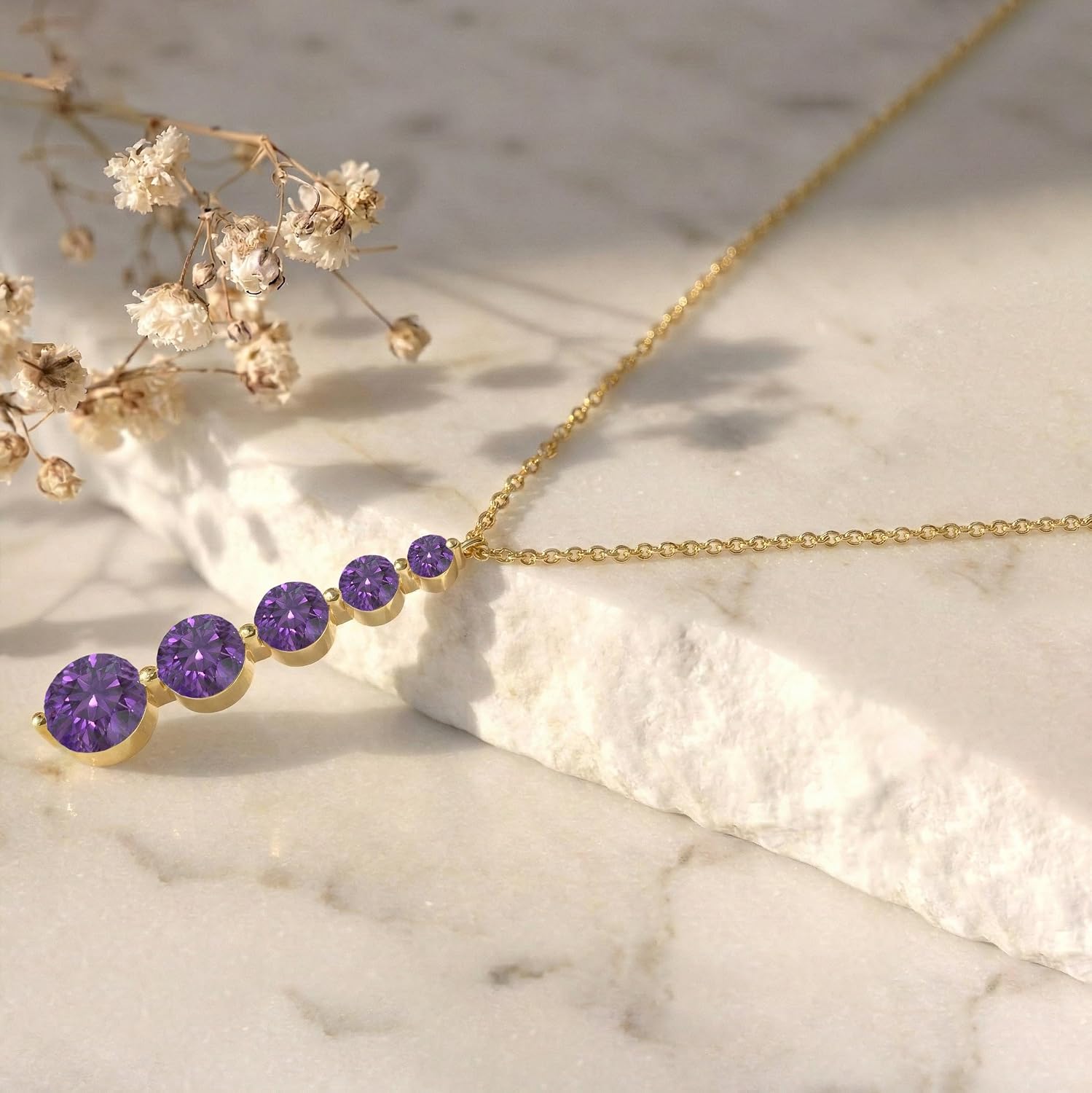 GOODSTONE JEWELS Linear Drop Pendant Necklace for Women in Yellow Gold Plated | Size 16+2 Inch Cable Chain with Lobster Clasp | Natural Birthstone Jewelry Gift for Her