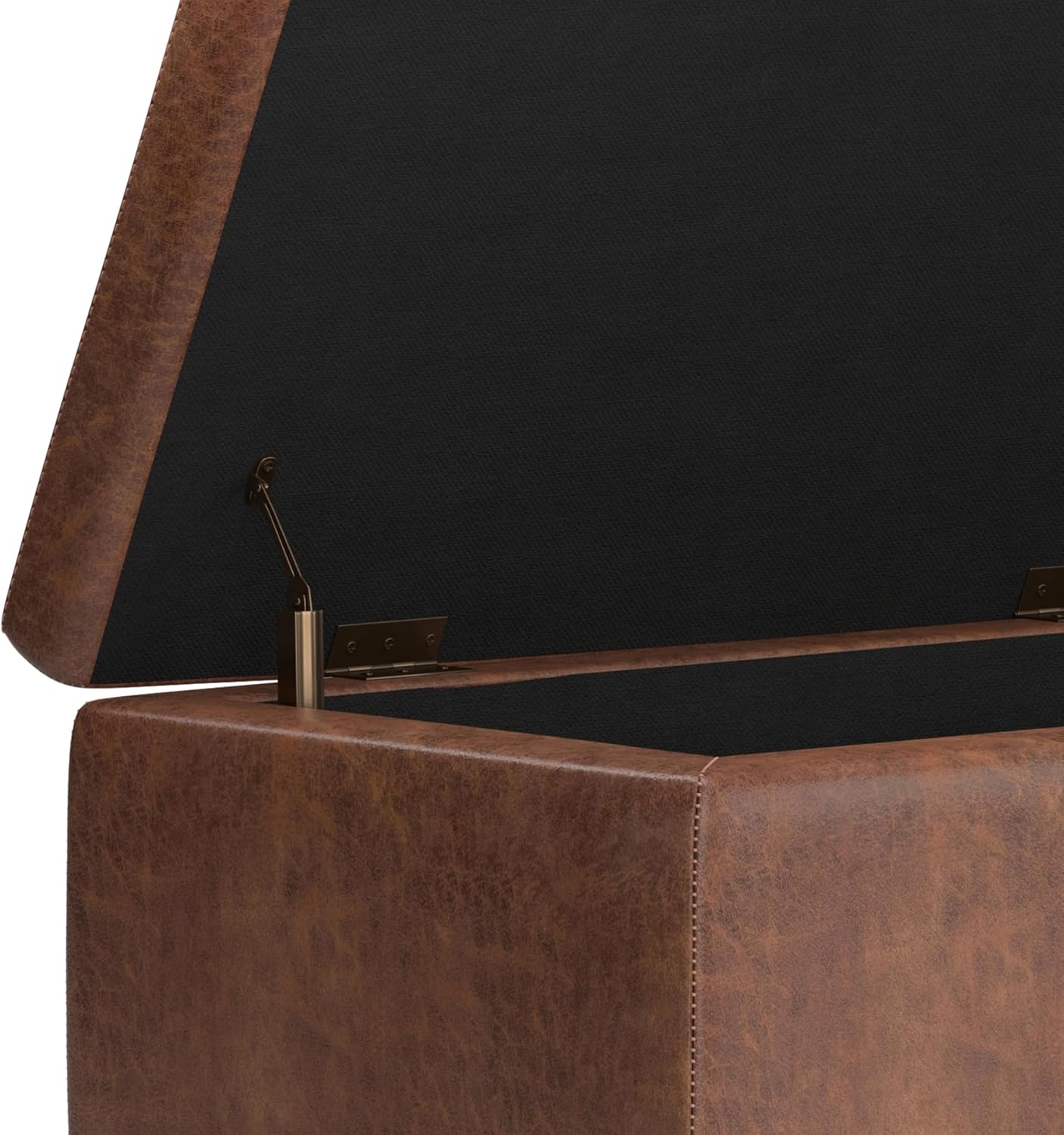 SIMPLIHOME Hamilton Storage Ottoman - 48 inch Wide Upholstered Vegan Leather Rectangle Storage Ottoman Bench in Distressed Umber Brown, Traditional Tufted Ottoman for Living Room with Lift-Up Lid