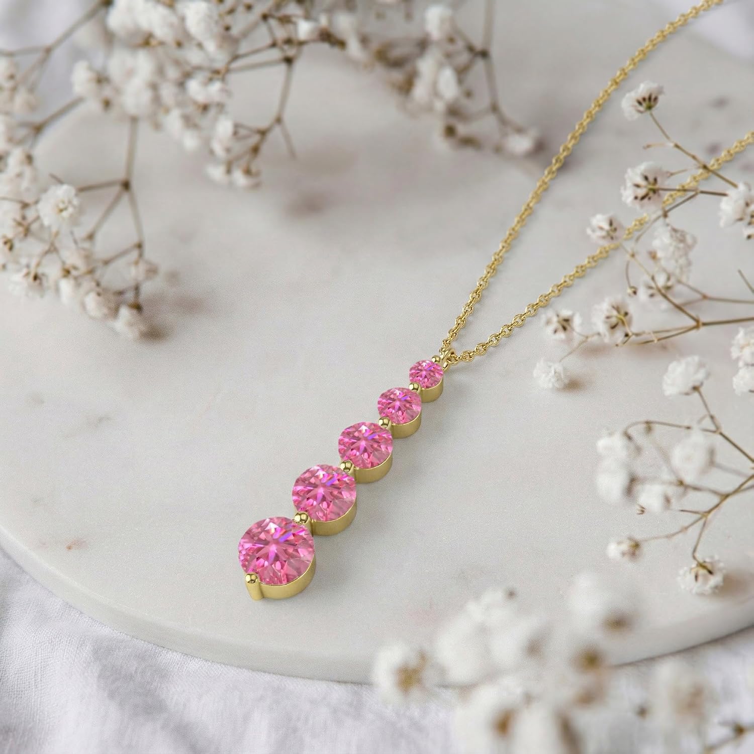 GOODSTONE JEWELS Linear Drop Pendant Necklace for Women in Yellow Gold Plated | Size 16+2 Inch Cable Chain with Lobster Clasp | Natural Birthstone Jewelry Gift for Her