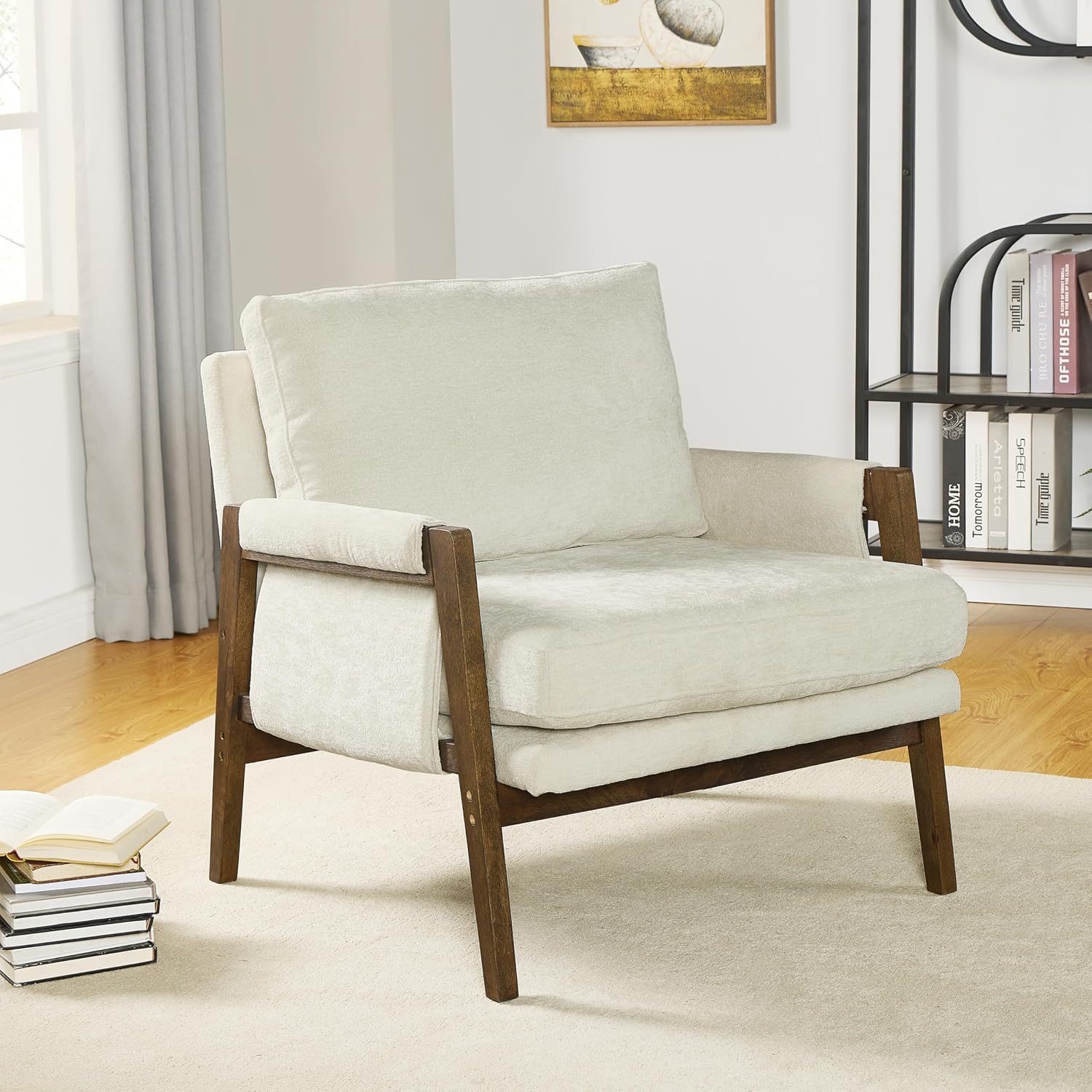 Roundhill Furniture Kelly Mid-Century Modern Accent Armchair, White