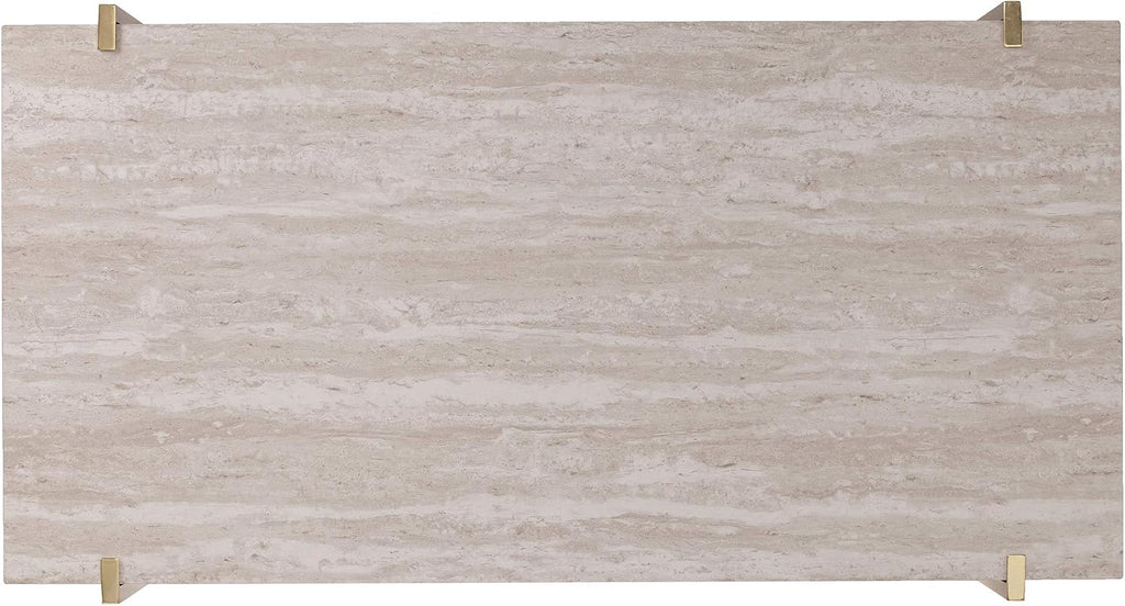 SEI Furniture Ardmillan Rectangular 47' Cocktail Table w/Storage, Brass and Dark Tobacco Finish w/White Faux Travertine