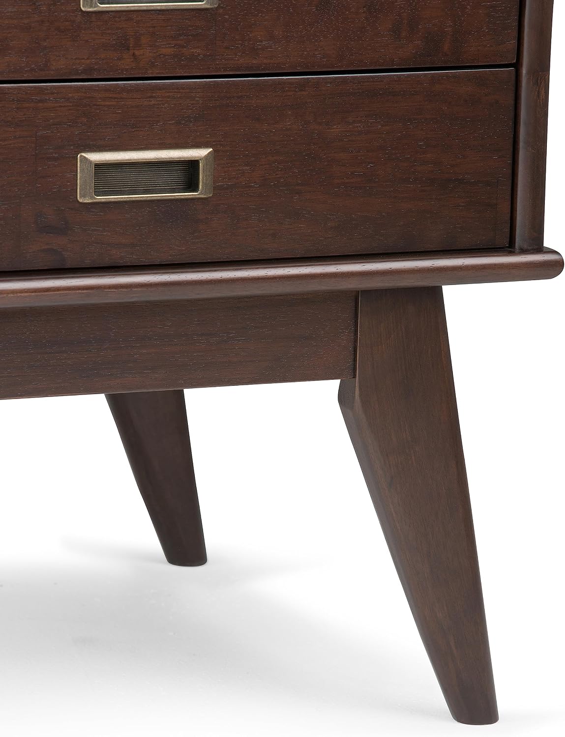 SIMPLIHOME Draper Side Table - 22 inch Wide Solid Hardwood Rectangular End Table with 2 Storage Drawers in Medium Auburn Brown, Mid-Century Modern Nightstand or Lamp Stand for Living Room or Bedroom