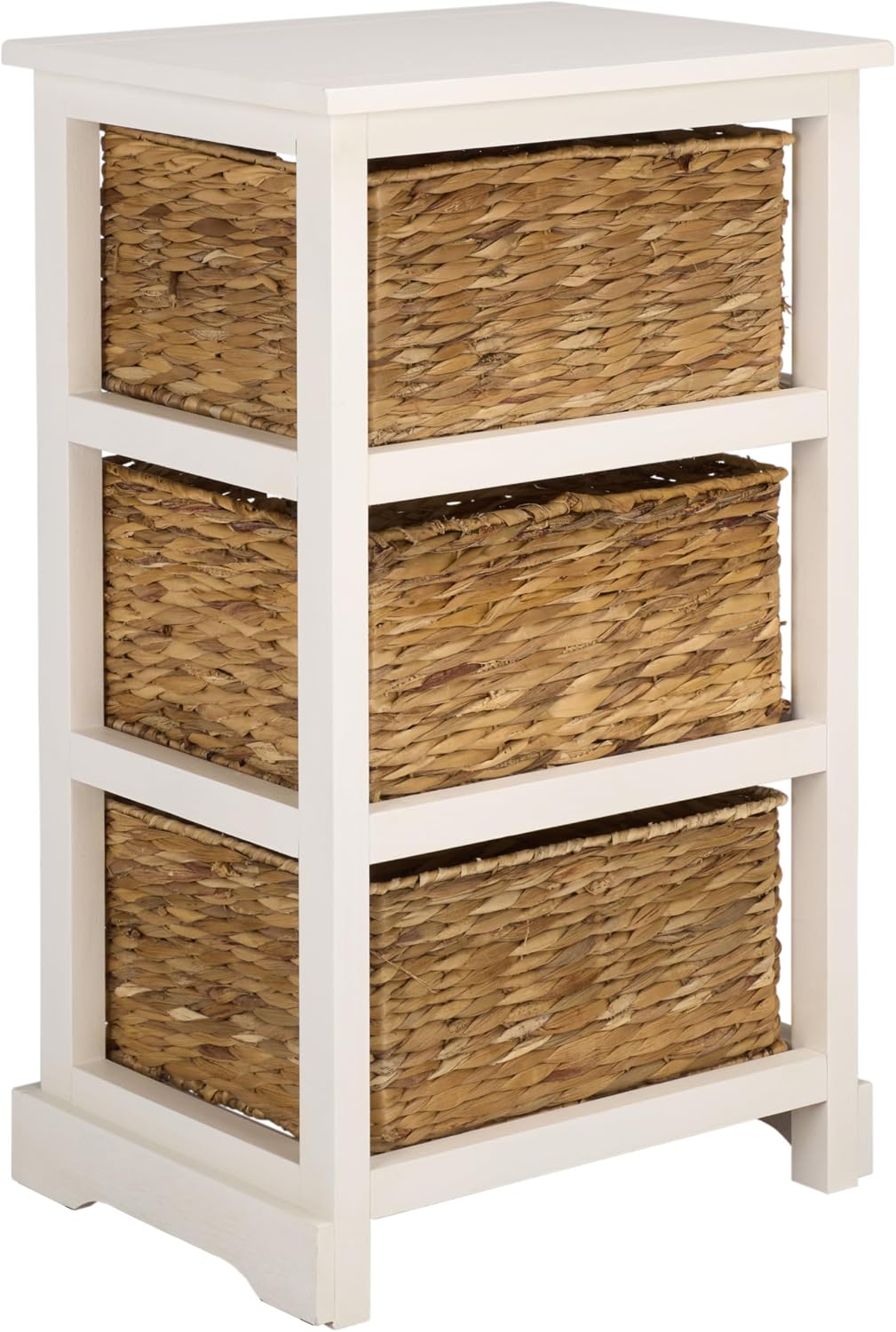 SAFAVIEH Furniture - Halle 3-Basket Side Table - Ivory - Solid Wood - Coastal Basket Storage Design - Ideal for Living Room, Entryway, 17.5' W x 13.5' D x 29.5' H - Fully Assembled (AMH5738K)