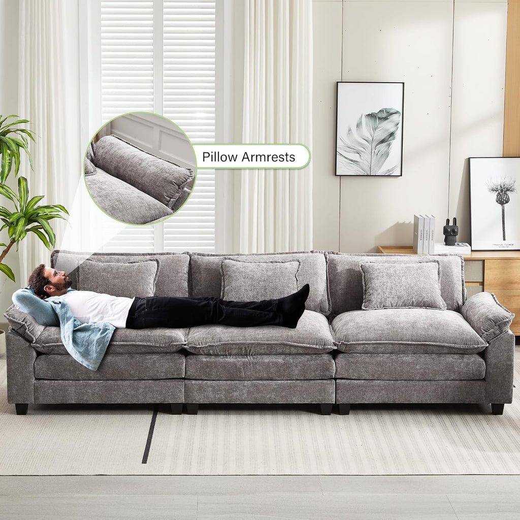 Oprisen 120' Modular Sectional Sofa, Comfy Cloud Couch Sectional Sofa, Chenille Sofa Sleeper Deep Seat Sofa with Throw Pillows for Living Room (Light Gray, 120'- 3 Seater)