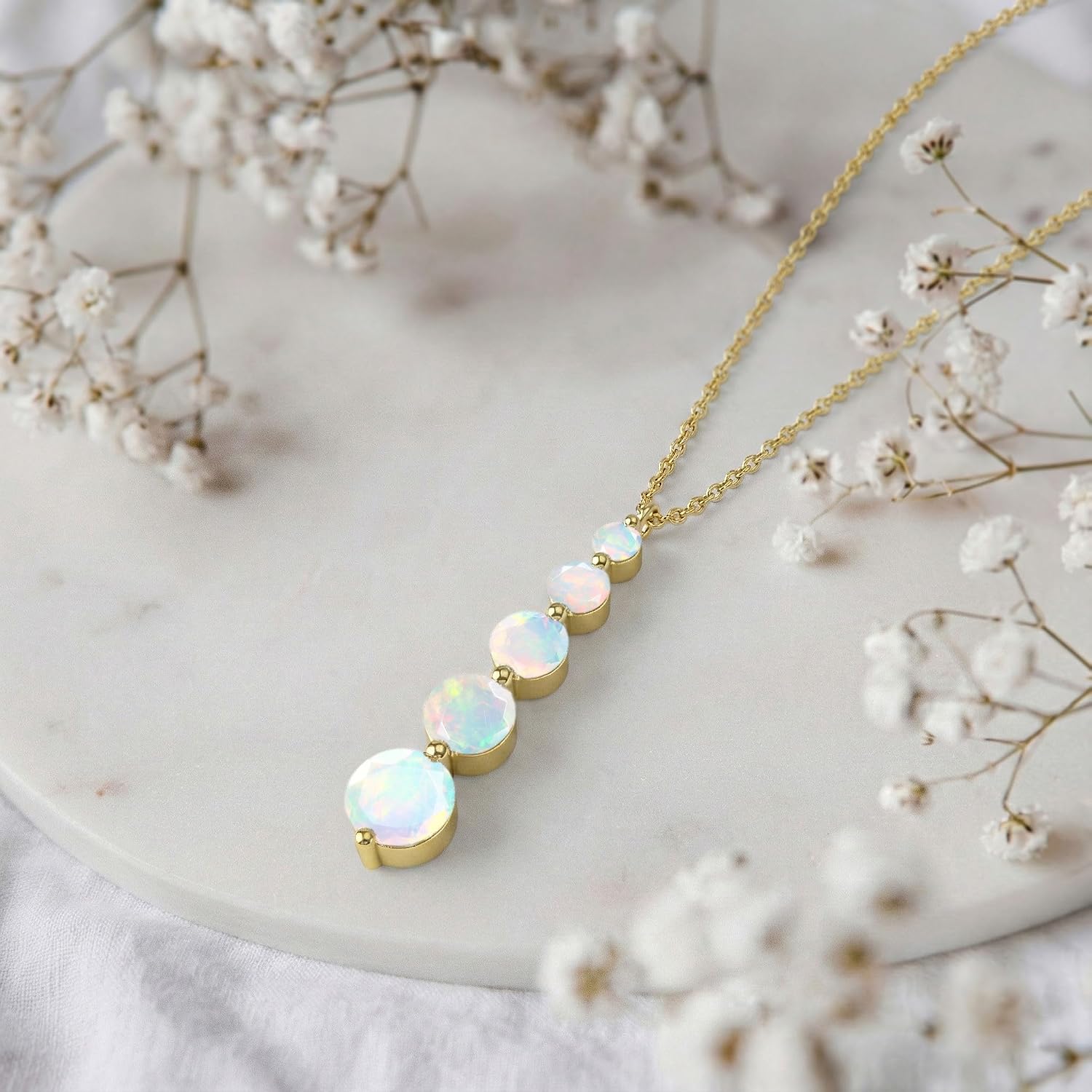 GOODSTONE JEWELS Linear Drop Pendant Necklace for Women in Yellow Gold Plated | Size 16+2 Inch Cable Chain with Lobster Clasp | Natural Birthstone Jewelry Gift for Her