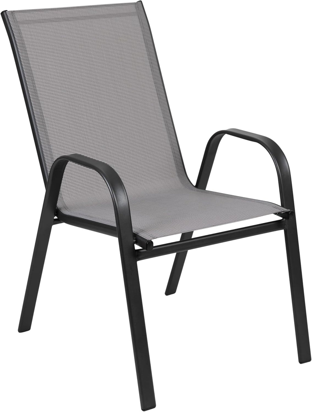 Flash Furniture Brazos Commercial Outdoor Dining Set, 60' Tempered Glass Patio Table with Umbrella Hole, 6 Stack Chairs with Flex Comfort Seats and Backs, Gray/Black