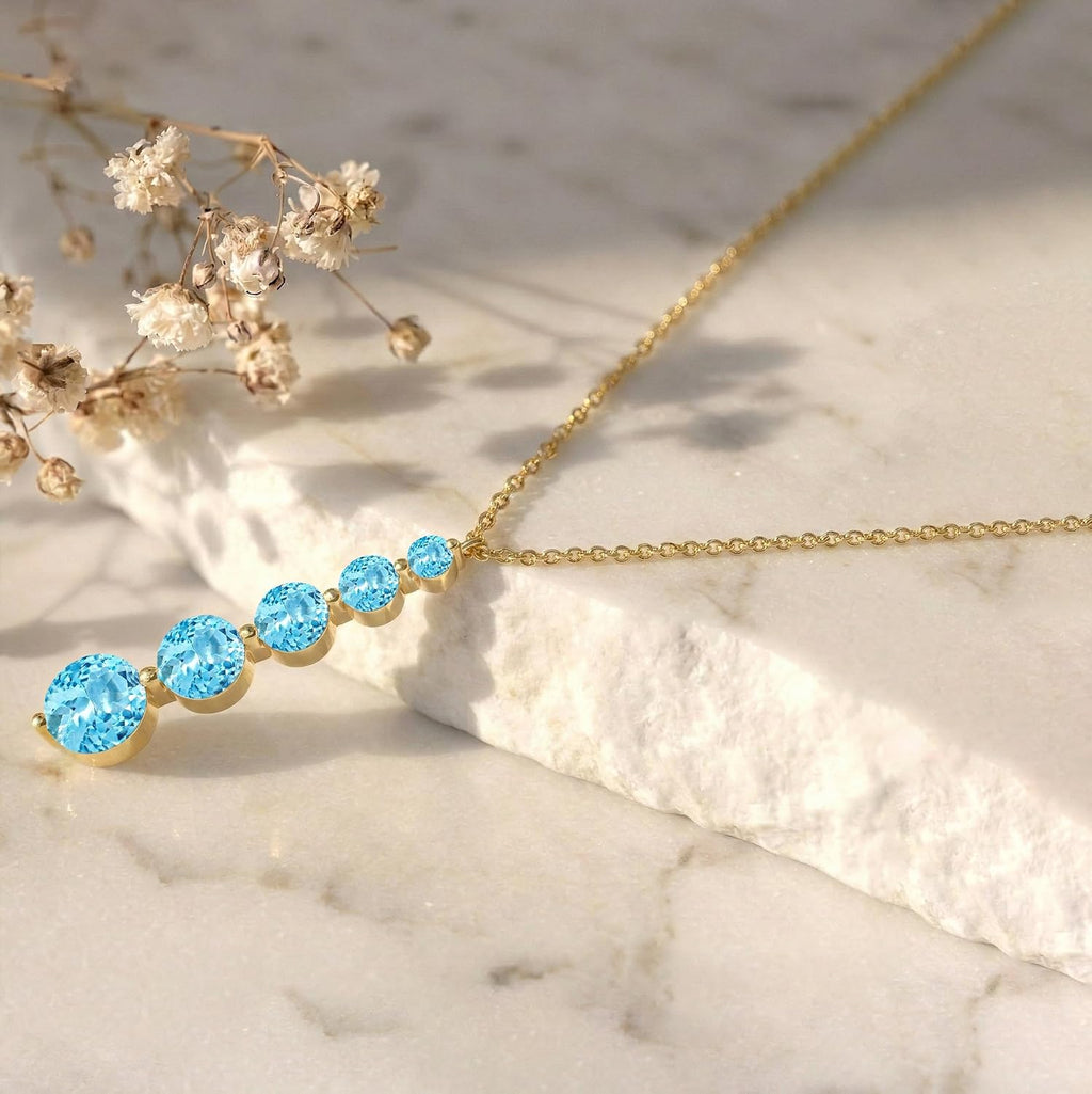 GOODSTONE JEWELS Linear Drop Pendant Necklace for Women in Yellow Gold Plated | Size 16+2 Inch Cable Chain with Lobster Clasp | Natural Birthstone Jewelry Gift for Her