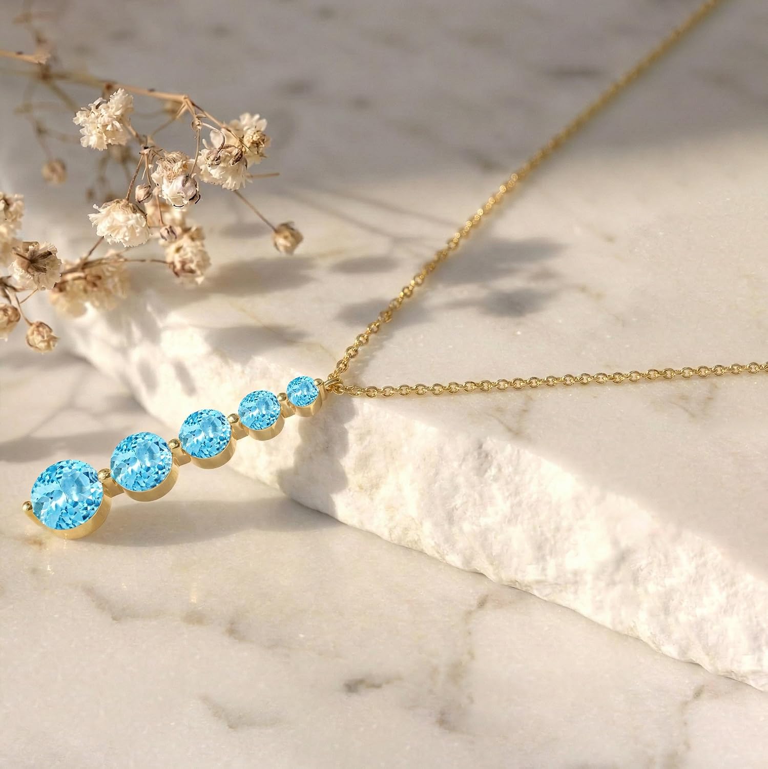GOODSTONE JEWELS Linear Drop Pendant Necklace for Women in Yellow Gold Plated | Size 16+2 Inch Cable Chain with Lobster Clasp | Natural Birthstone Jewelry Gift for Her
