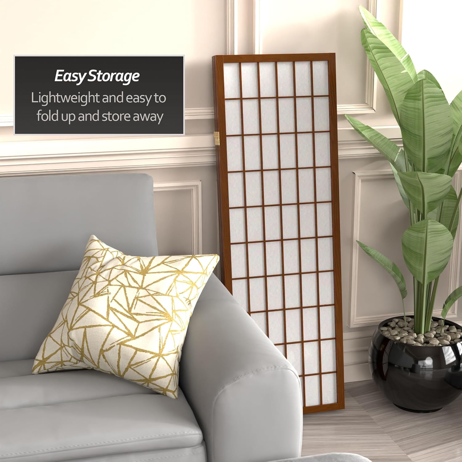 4 ft. Short Window Pane Shoji Screen - Walnut - 3 Panels