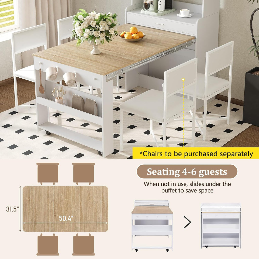 Merax Sideboard Buffet Cabinet with Foldable Dining Table, Multifunctional Cupboard with Storage Shelf and Hooks, for Small Places,Studio, Apartment