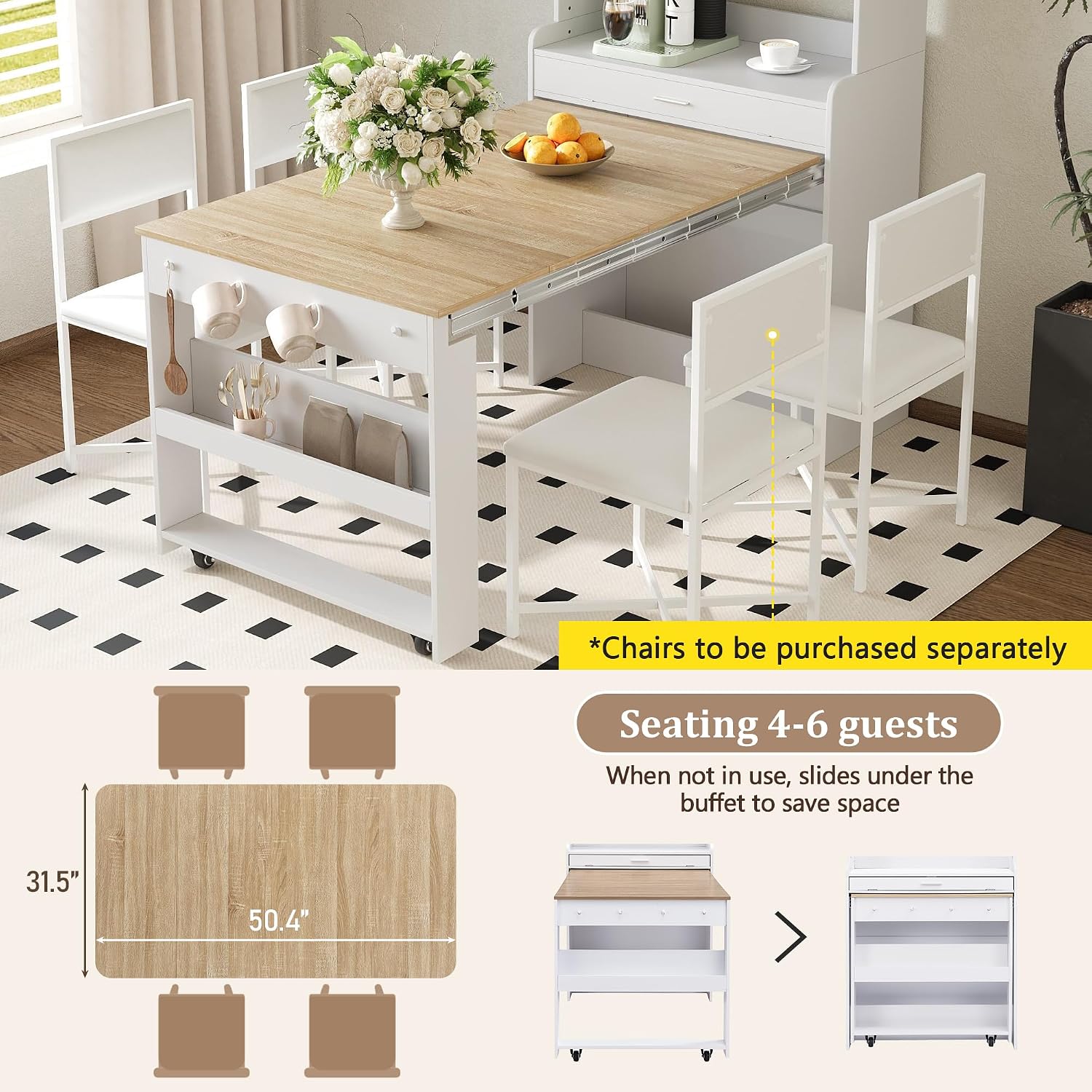 Merax Sideboard Buffet Cabinet with Foldable Dining Table, Multifunctional Cupboard with Storage Shelf and Hooks, for Small Places,Studio, Apartment
