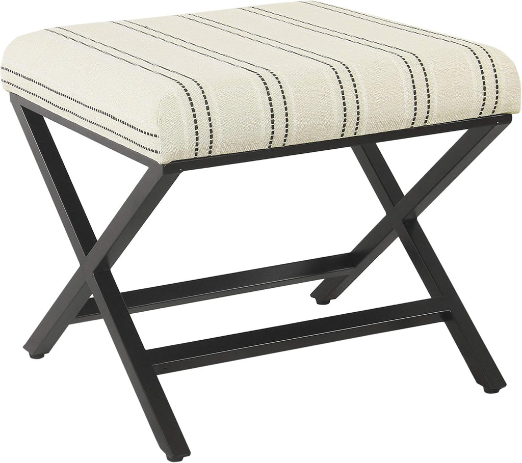 Homepop Home Decor | Modern Square Ottoman with Metal X Base | Ottoman for Living Room & Bedroom | Decorative Home Furniture (Black and White Stripe)