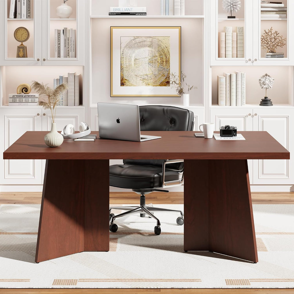 GarveeHome Dining Table for 6-8 People - 63' Modern Long Kitchen Table with Large Tabletop & Heavy Duty Pedestal Legs, Dinner Table for Kitchen, Conference Room, Home, Walnut