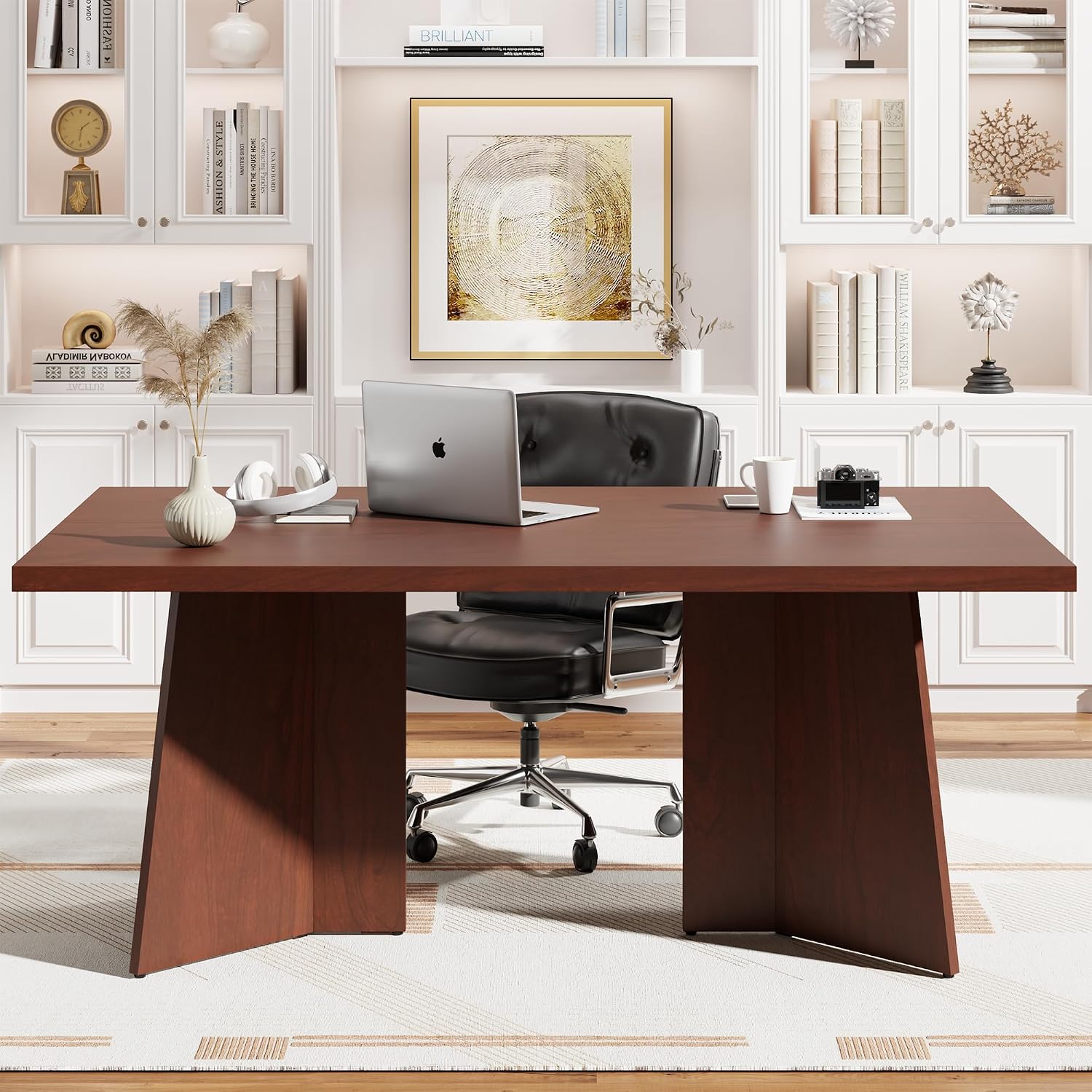 GarveeHome Dining Table for 6-8 People - 63' Modern Long Kitchen Table with Large Tabletop & Heavy Duty Pedestal Legs, Dinner Table for Kitchen, Conference Room, Home, Walnut