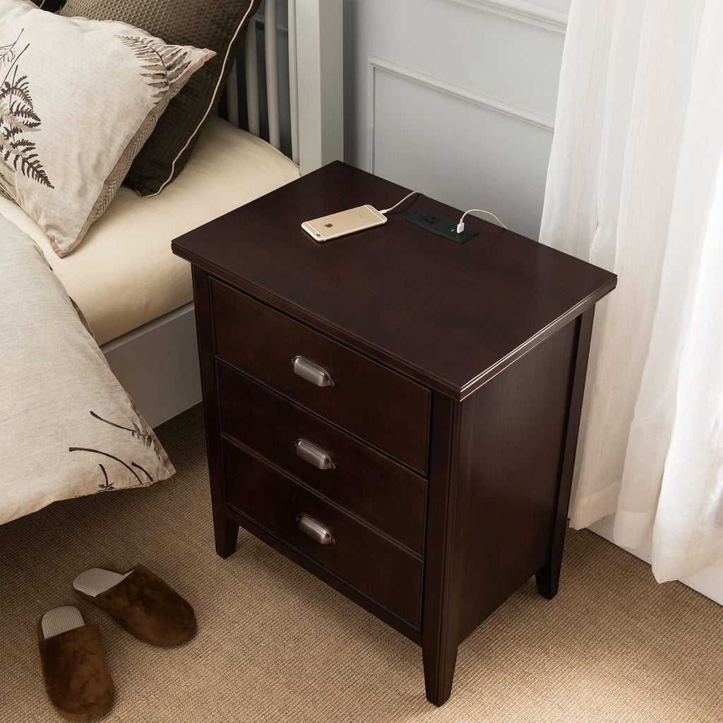 Leick Home 10522 Laurent Nightstand with Drawer, Door with USB-C Fast Charging Station and AC/USB Outlet, 2-Pack, Chocolate Cherry