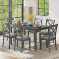 Zevemomo 7-Piece Solid Wood Dining Table Set with 6 Upholstered Chairs, Space Saving Dinner Table & Chairs Set, Farmhouse Wooden Legs Dining Table Set for Living Room, Kitchen, Grey