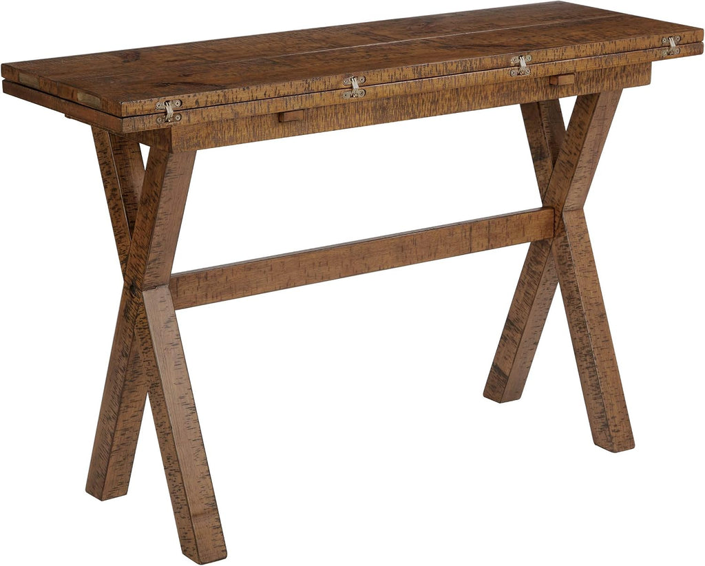 OSP Home Furnishings McKayla Flip-Top Expanding Desk to Dining Table, Distressed Brown Finish