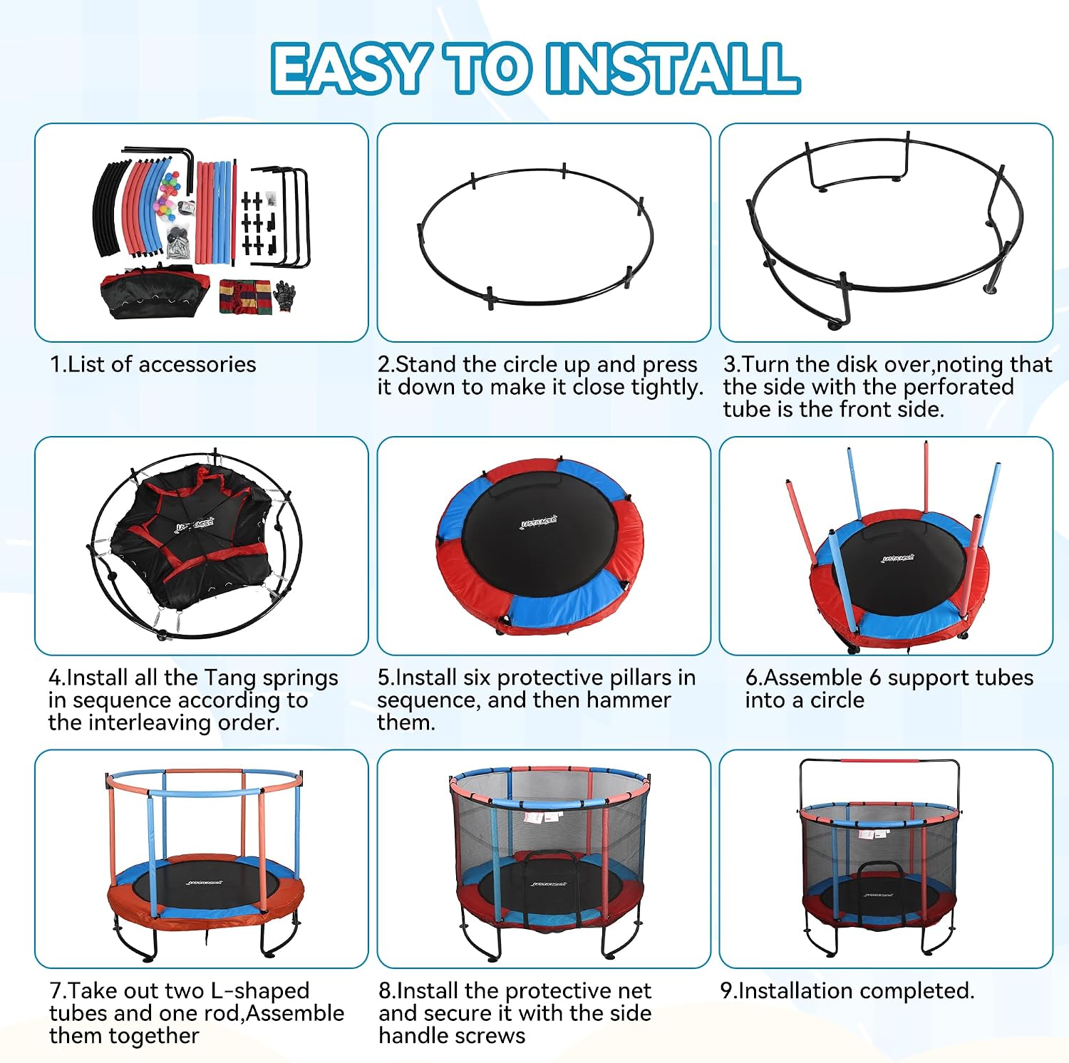 Mini Trampoline for Kids & Toddlers, Ages2-10 | Indoor & Outdoor, with Safety Enclosure Net, Basketball Hoop & Ocean Balls, Birthday Gift for Boy,Girl