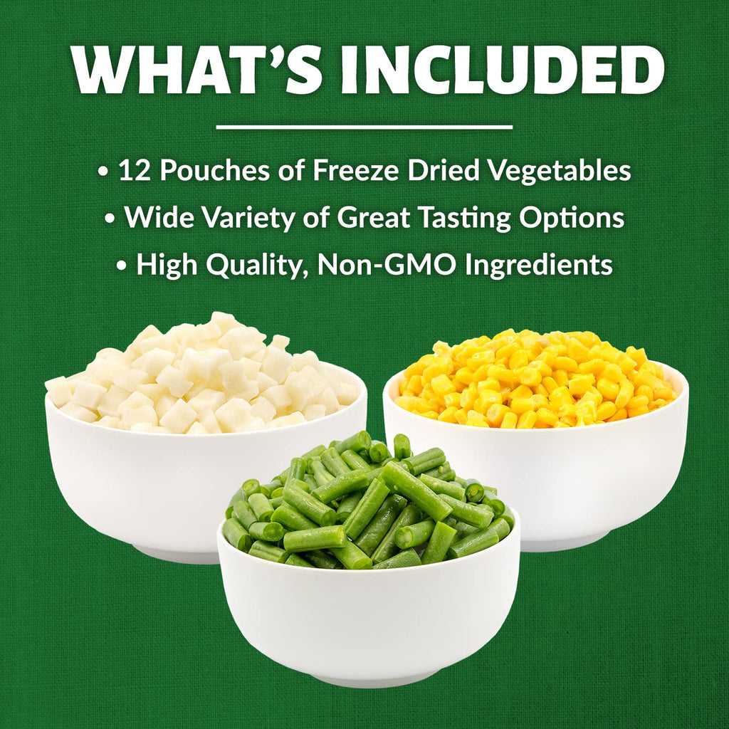Valley Food Storage Freeze Dried Vegetable Bucket | 12 Pouches, Mixed Vegetables | Premium Emergency Food Supply, 25 Year Shelf Life | Survival Food for Camping, Prepper Storage & Off-Grid Living