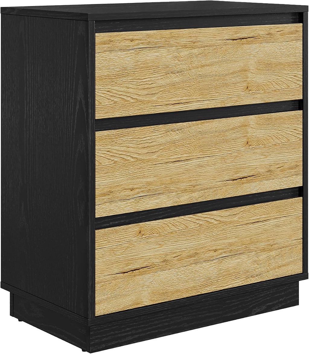 FansaFurn Wide Nightstand Set of 2, Black Nightstand for Bedroom, Large End Table with 3 Drawers, Bedside Table for Home Office, Black and Wood