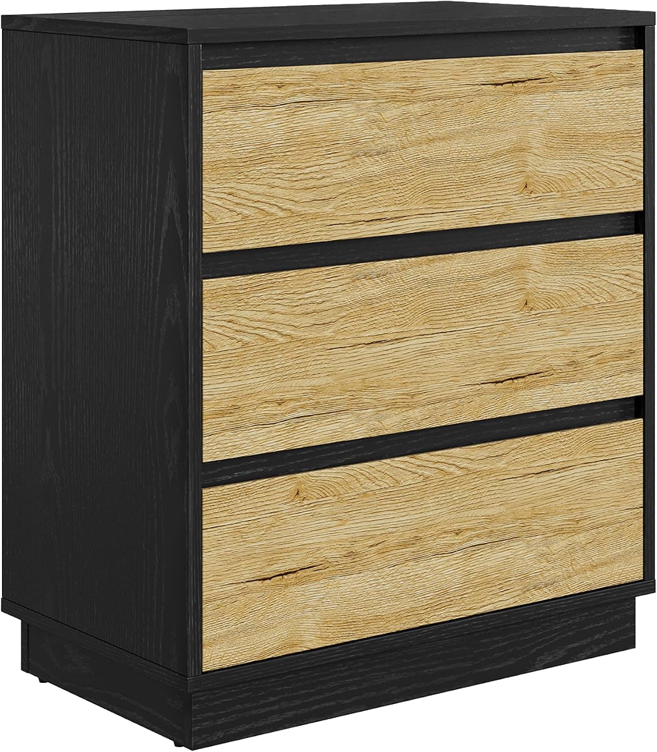 FansaFurn Wide Nightstand Set of 2, Black Nightstand for Bedroom, Large End Table with 3 Drawers, Bedside Table for Home Office, Black and Wood
