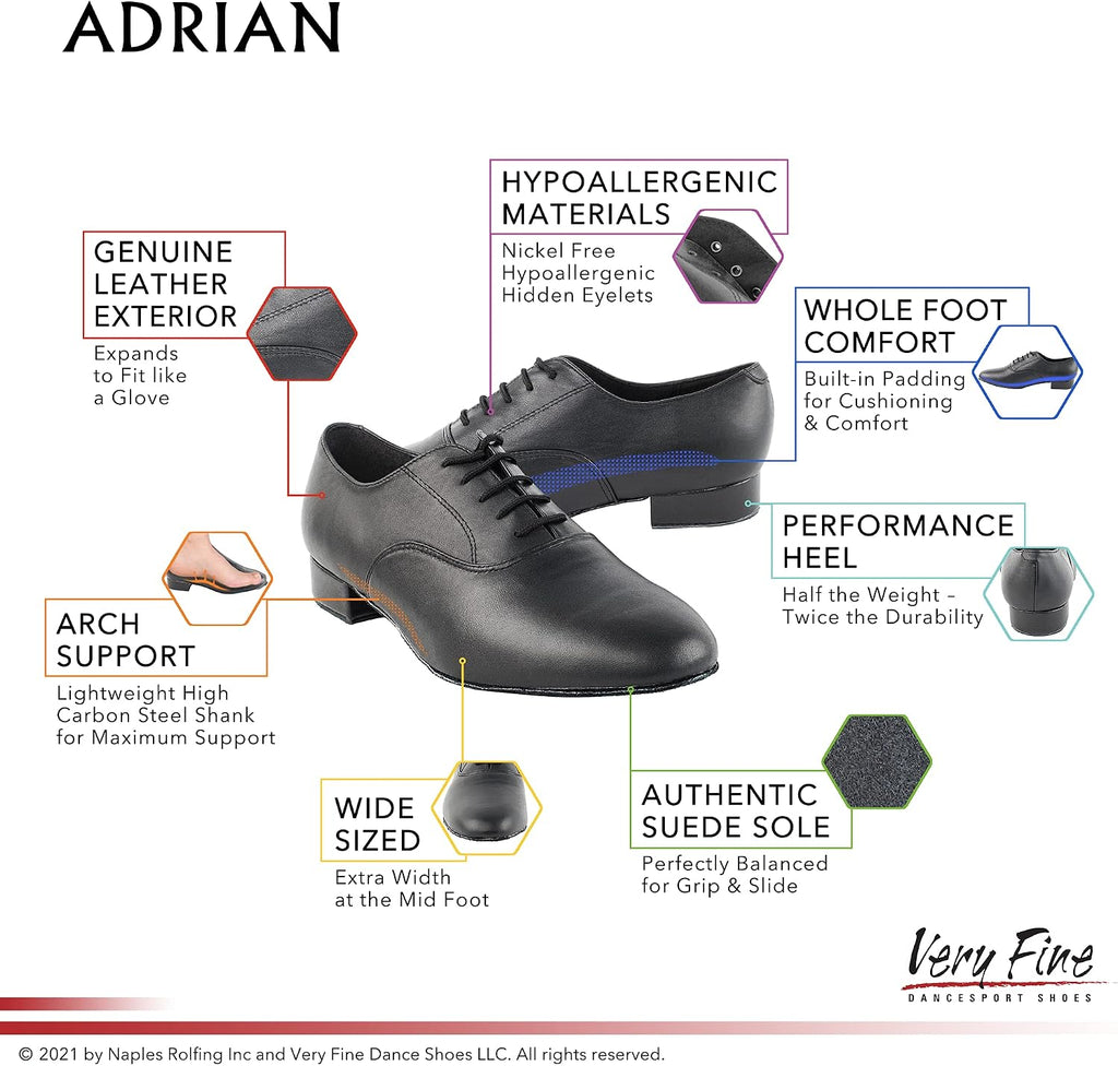 Very Fine Mens Wide Adrian Leather Ballroom Salsa Tango Waltz Latin Smooth Swing Dance Shoe Black