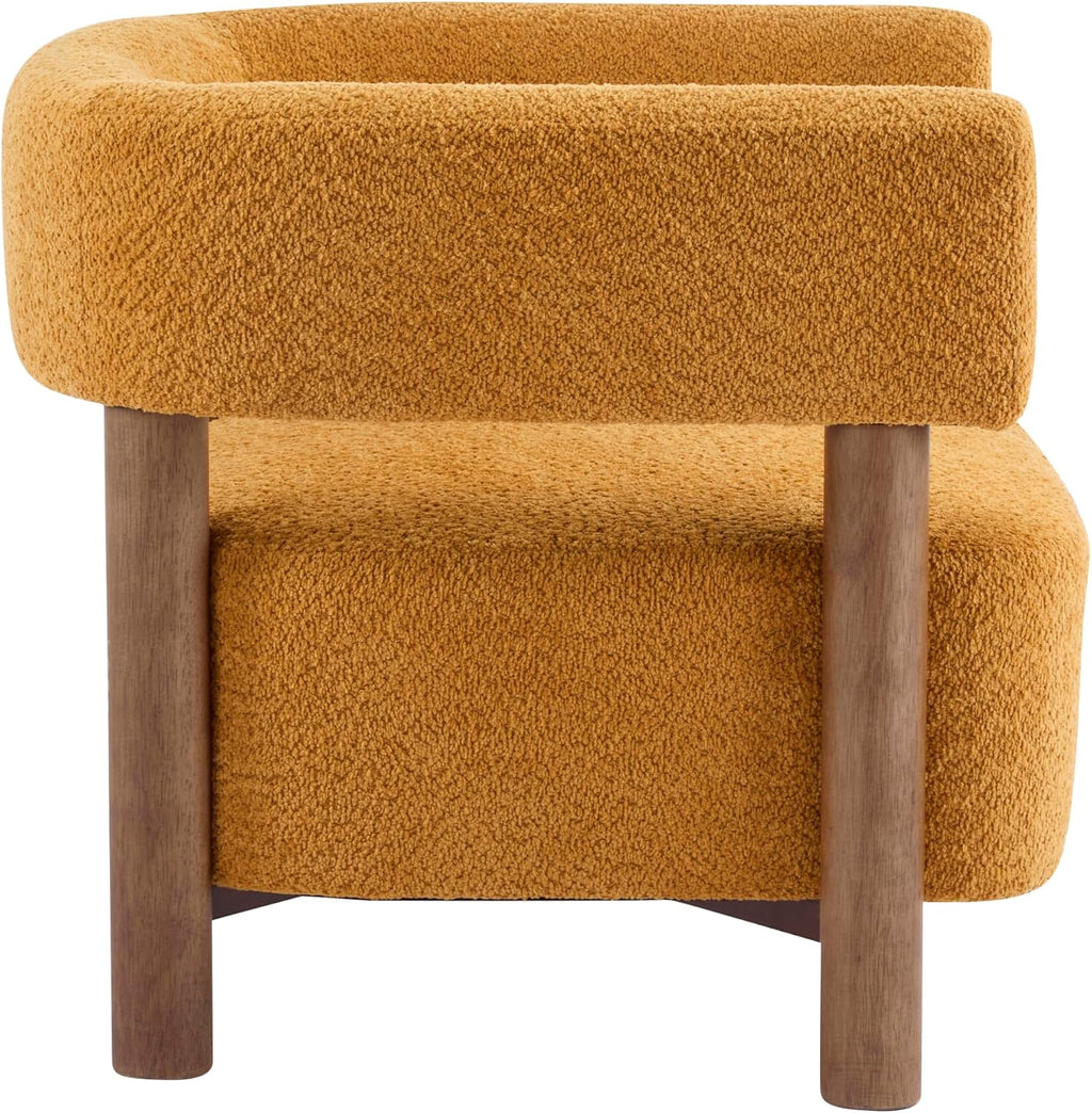 Christopher Knight Home Carly Low Profile Accent Chair, Round Backrest Side Chair, Living Room Armchair with Boucle Fabric Cushion, Comfy Reading Chair for Bedroom, Wooden Single Lounge Sofa, Yellow
