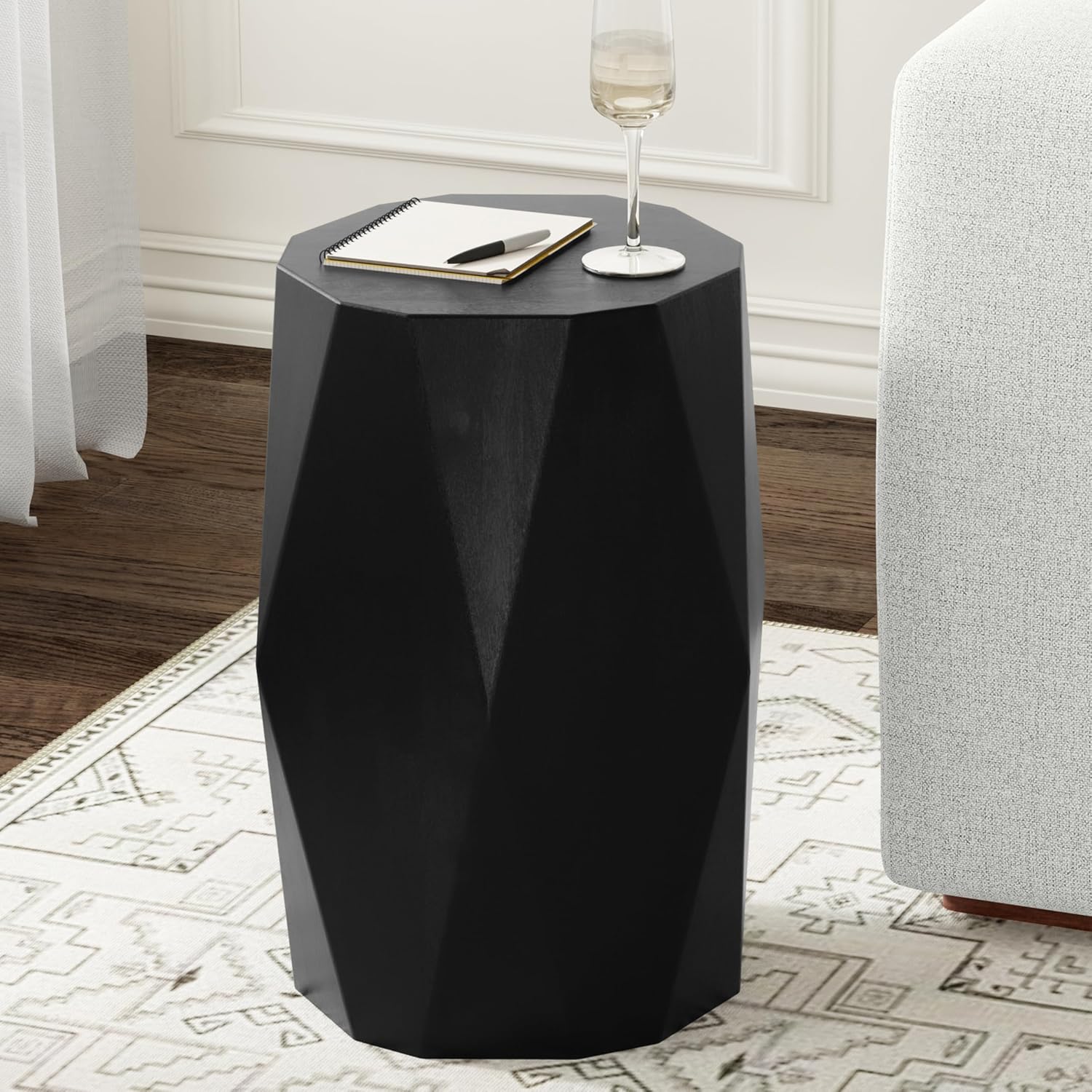 SIMPLIHOME Judson End Table - 15 inch Wide Solid Mango Wood Polygon Accent Table with Faceted Geometric Design in Black, Contemporary Nightstand or Lamp Stand for Living Room or Bedroom, Assembled