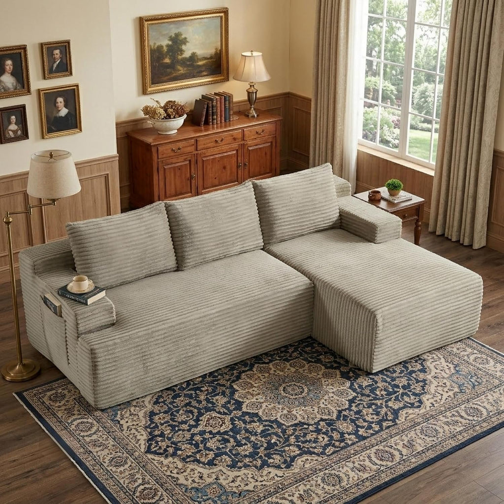 96' Right Facing Sectional Sofa Boneless Couches for Living Room - L Shaped Compressed Cloud Couch with Deep Seat in A Box