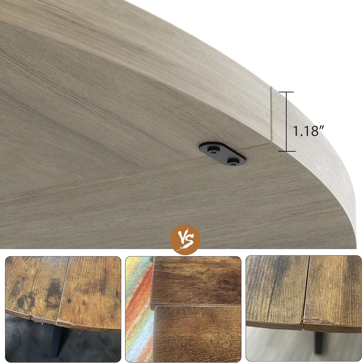 GarveeHome 47' Round Dining Table for 4-6 People, Dining Room Table with Sturdy Waveform Metal Pedestal Base, Farmhouse Circle Kitchen Table for Dining Room, Kitchen