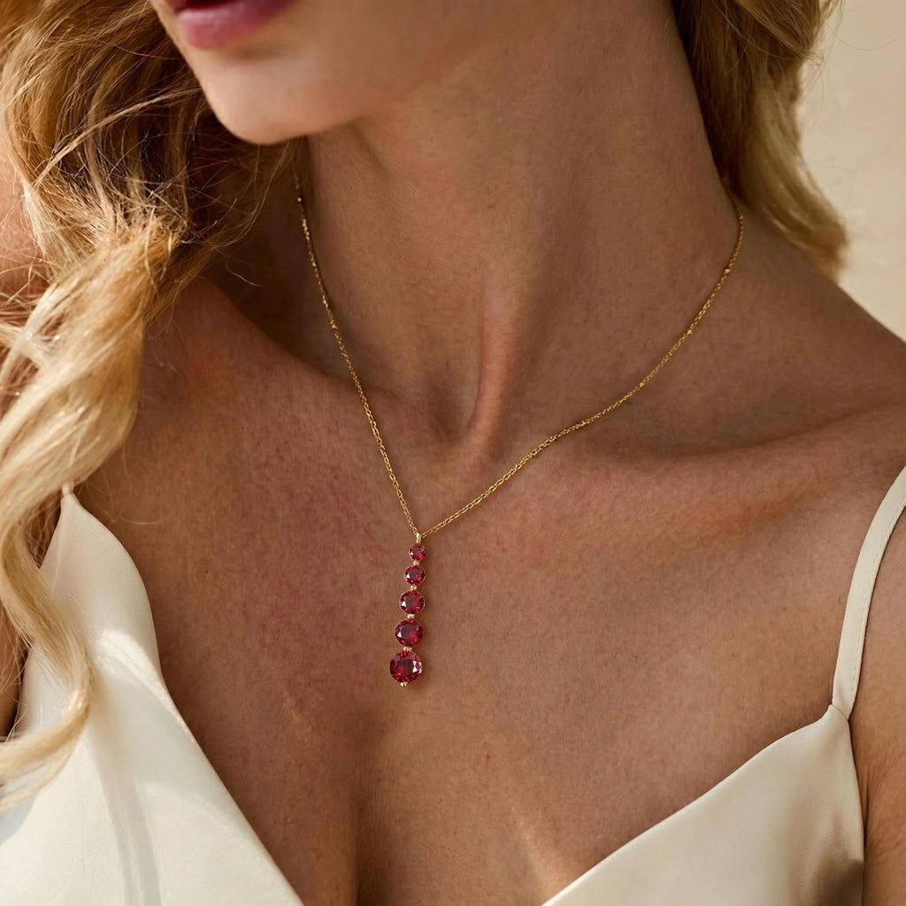 GOODSTONE JEWELS Linear Drop Pendant Necklace for Women in Yellow Gold Plated | Size 16+2 Inch Cable Chain with Lobster Clasp | Natural Birthstone Jewelry Gift for Her