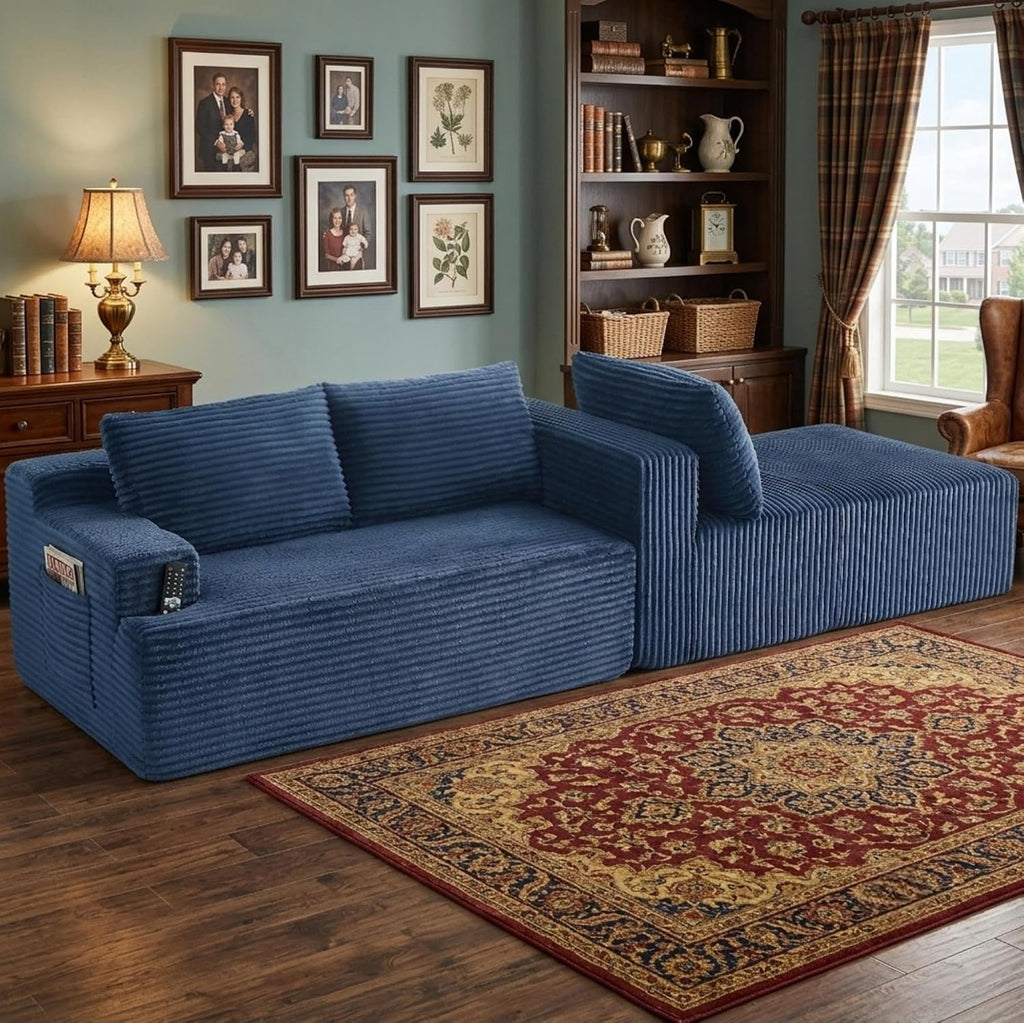 96' Right Facing Sectional Sofa Boneless Couches for Living Room - L Shaped Compressed Cloud Couch with Deep Seat in A Box