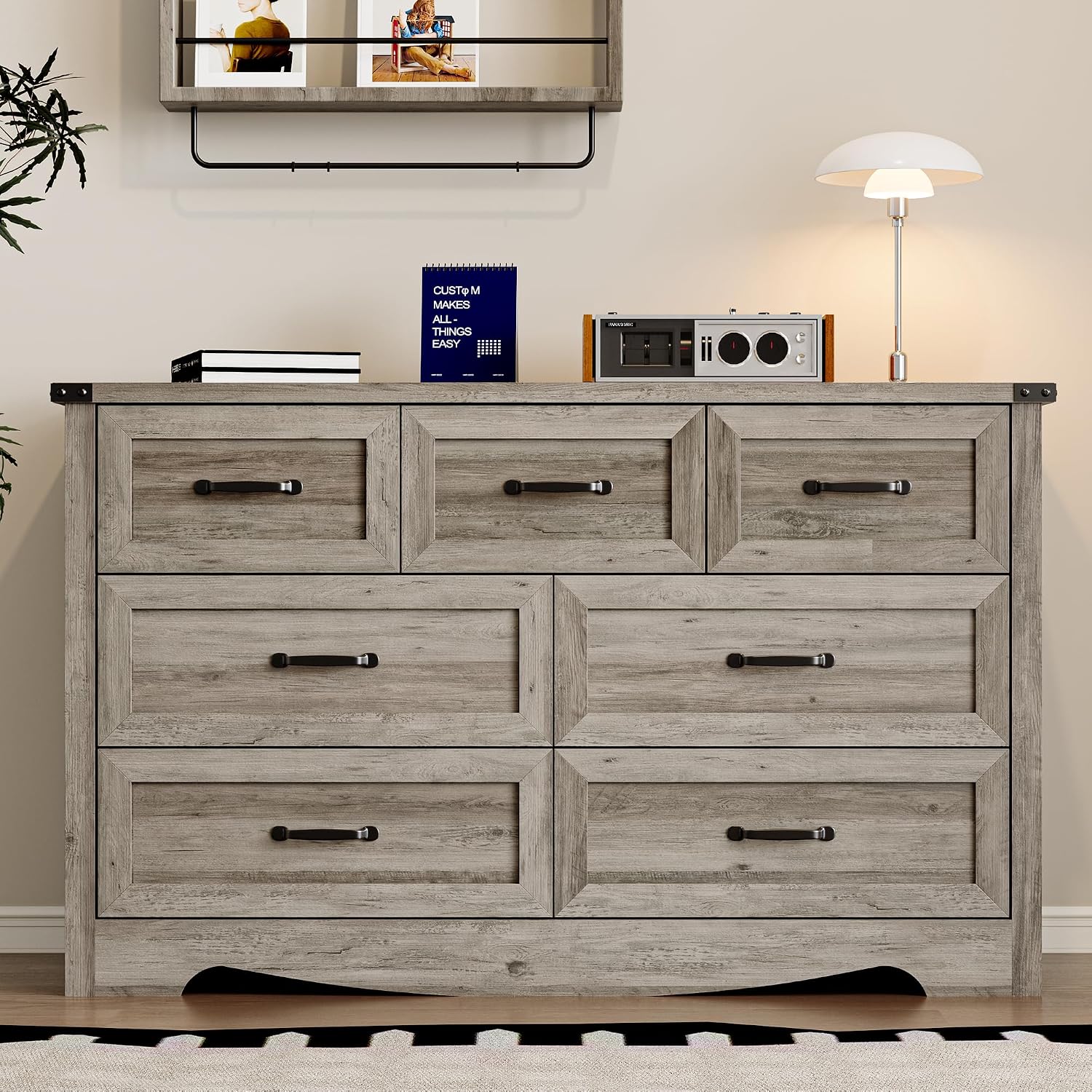 BORNOON 7-Drawer Dresser for Bedroom, Modern Wooden Chest of Drawers with Metal Handles, Anti-Tipping Design, Sturdy and Stable Storage Organizer for Living Room, Entryway, Home Office