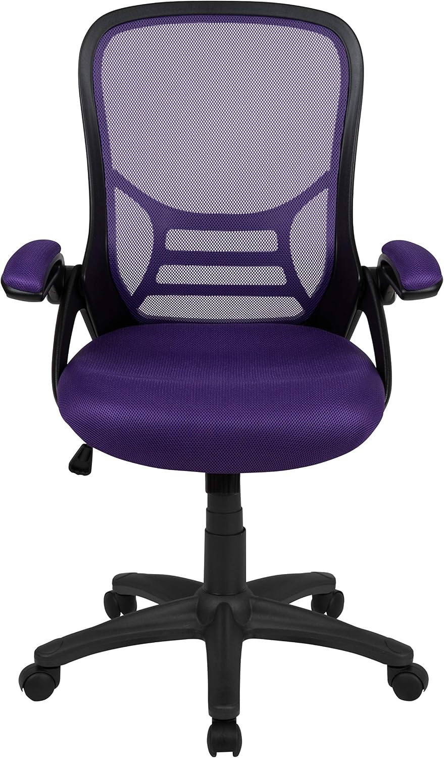 Flash Furniture Porter High-Back Swivel Office Chair with Adjustable Lumbar Support and Seat Height, Ergonomic Mesh Desk Chair with Flip-Up Armrests, Purple/Black