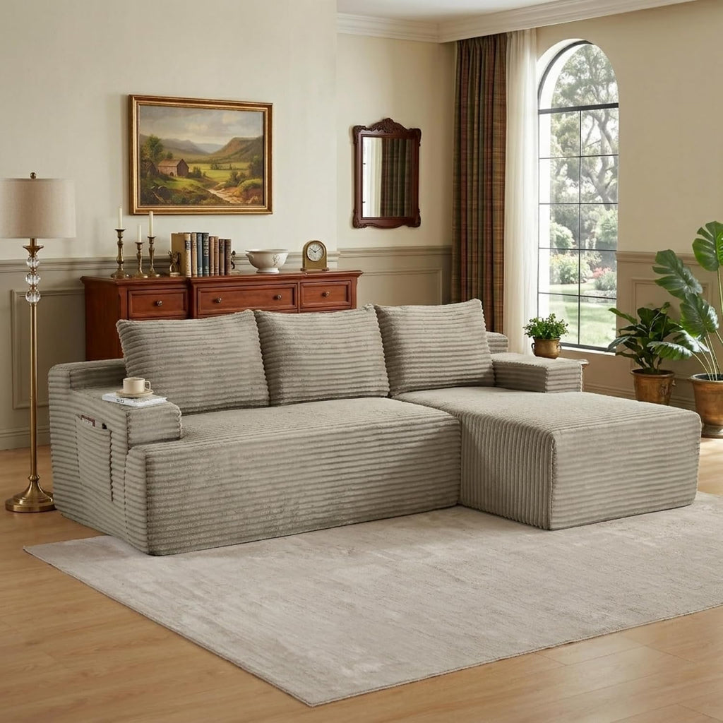 96' Right Facing Sectional Sofa Boneless Couches for Living Room - L Shaped Compressed Cloud Couch with Deep Seat in A Box