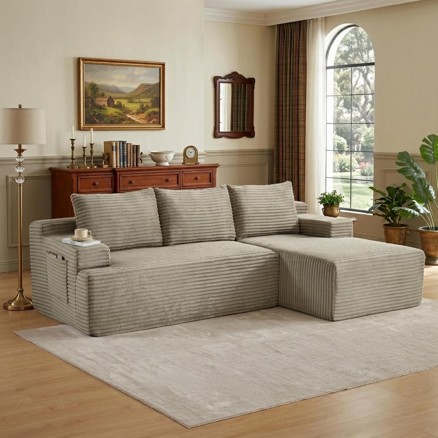 96' Right Facing Sectional Sofa Boneless Couches for Living Room - L Shaped Compressed Cloud Couch with Deep Seat in A Box