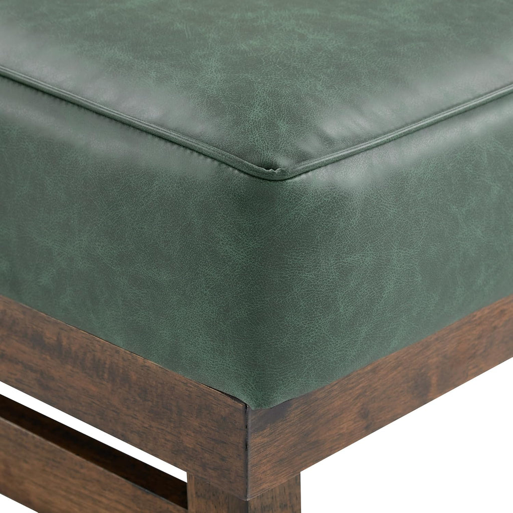 Christopher Knight Home Hillman PU Ottoman with Wood Frame,Rectangular Upholstered Footrest Bench,Non Storage Faux Leather Ottoman Bench for Living Room Bedroom Entryway Home Decor,Green