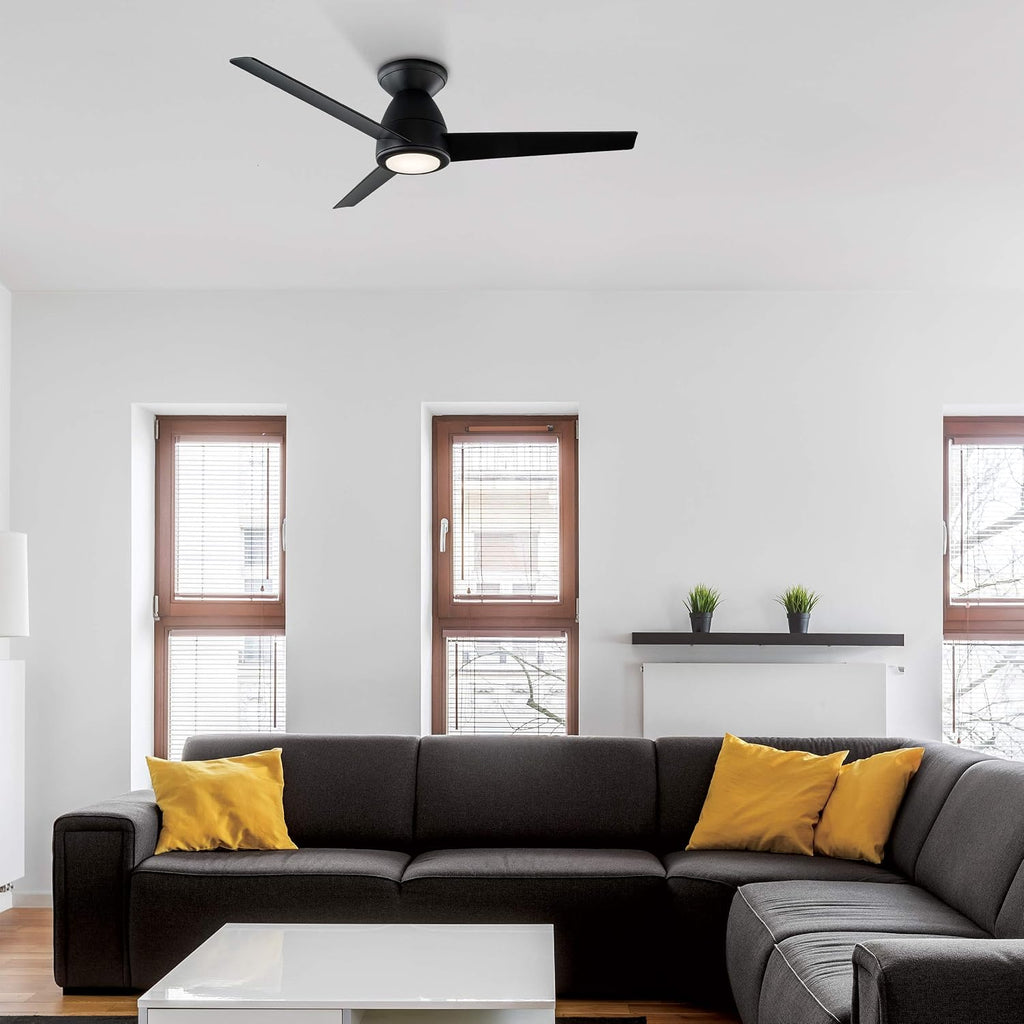 Tip Top Smart Indoor and Outdoor 3-Blade Flush Mount Ceiling Fan 44in Matte Black with 3500K LED Light Kit and Remote Control worksworks with Alexa and iOS or Android App