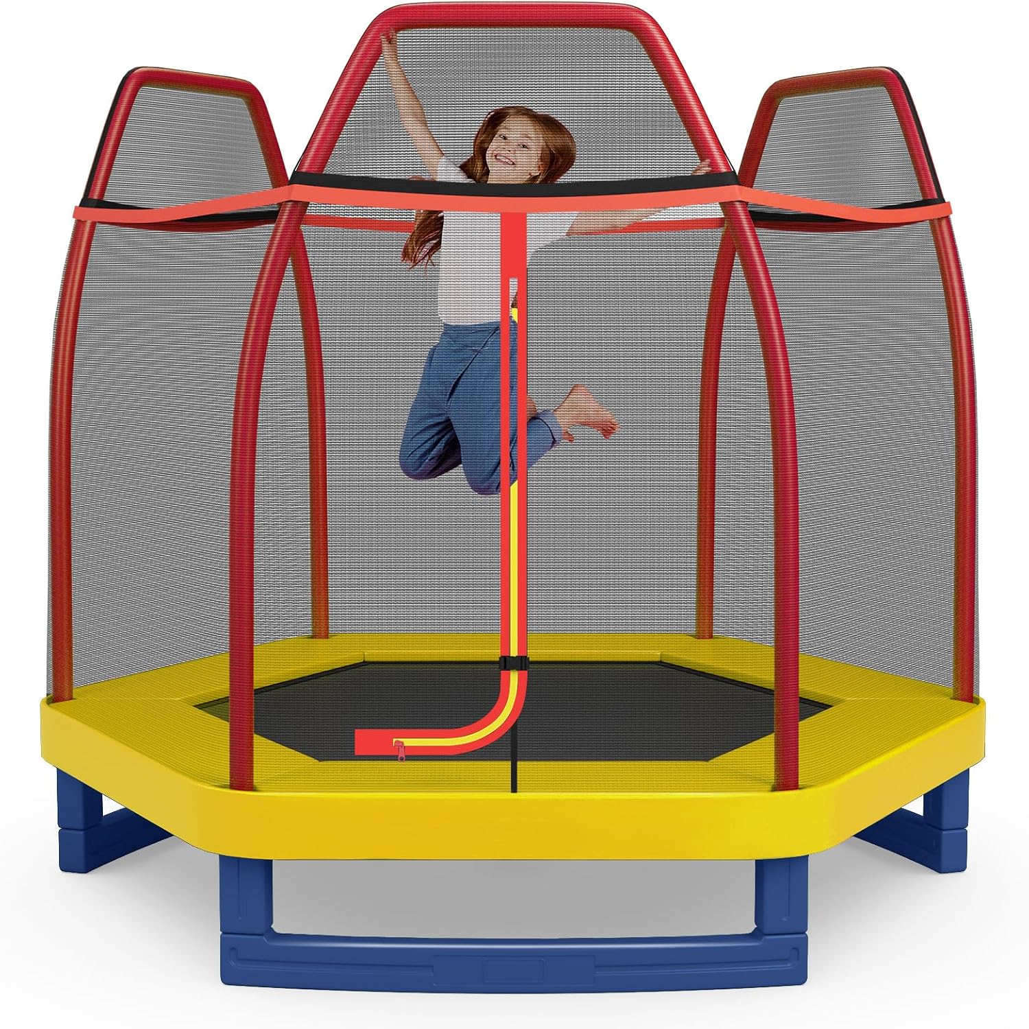 Giantex 7 Ft Trampoline for Kids, Heavy Duty Steel Frame Small Mini Toddler Trampoline, Great Gifts for Boys Girls, Outdoor Indoor Kids Trampoline with Net, for Age 3-8