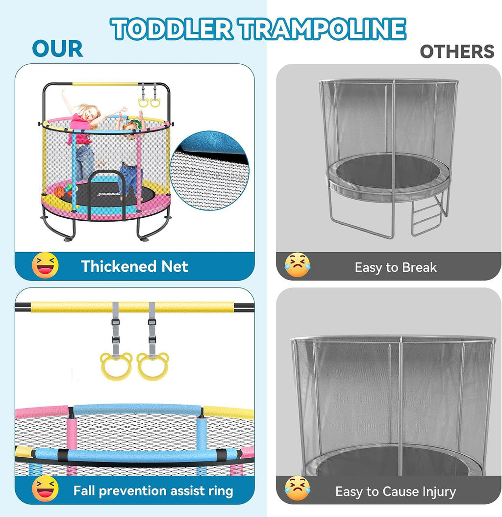 Mini Trampoline for Kids & Toddlers, Ages2-10 | Indoor & Outdoor, with Safety Enclosure Net, Basketball Hoop & Ocean Balls, Birthday Gift for Boy,Girl