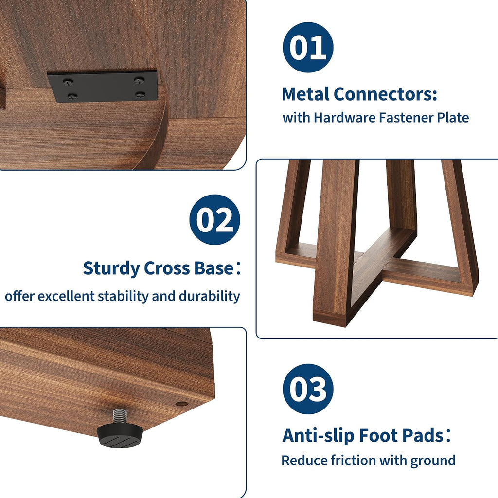 IDEALHOUSE 47 Inch Round Dining Table for 4-6 People, Circle Kitchen Table with Cross Base, Farmhouse Wood Dinner Table for Apartment(Table Only), Walnut Brown