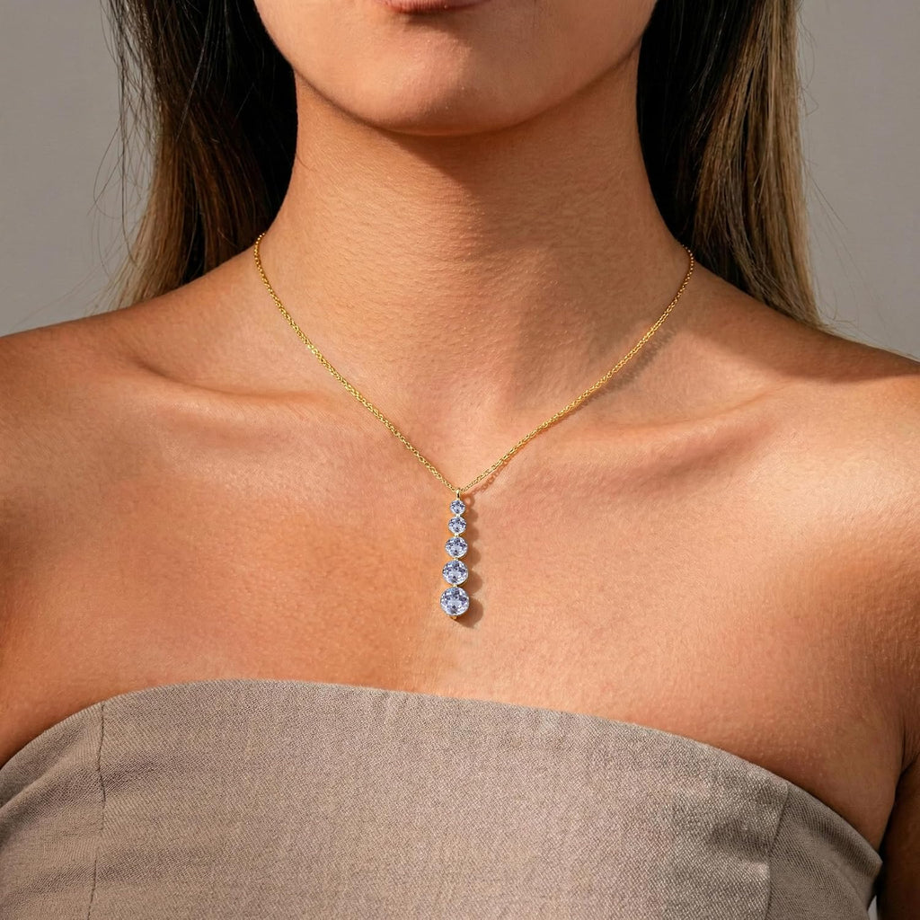 GOODSTONE JEWELS Linear Drop Pendant Necklace for Women in Yellow Gold Plated | Size 16+2 Inch Cable Chain with Lobster Clasp | Natural Birthstone Jewelry Gift for Her